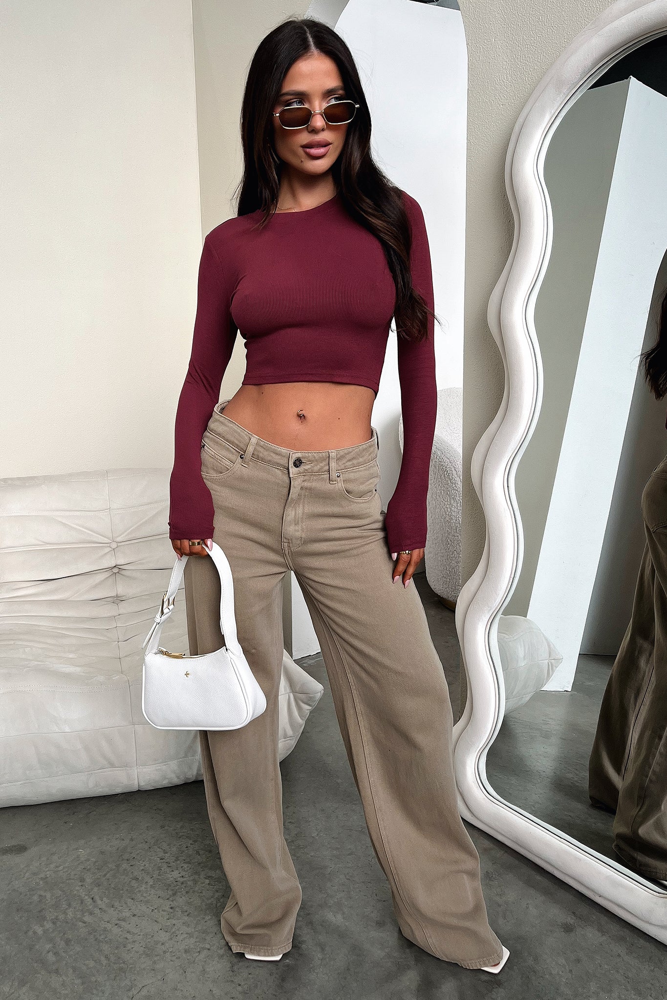 Jaylee Long Sleeve Baby Tee for Women - Soft Stretch Wine Red T-Shirt - Casual & Comfortable Top for Everyday Wear, Outfits, and Layering