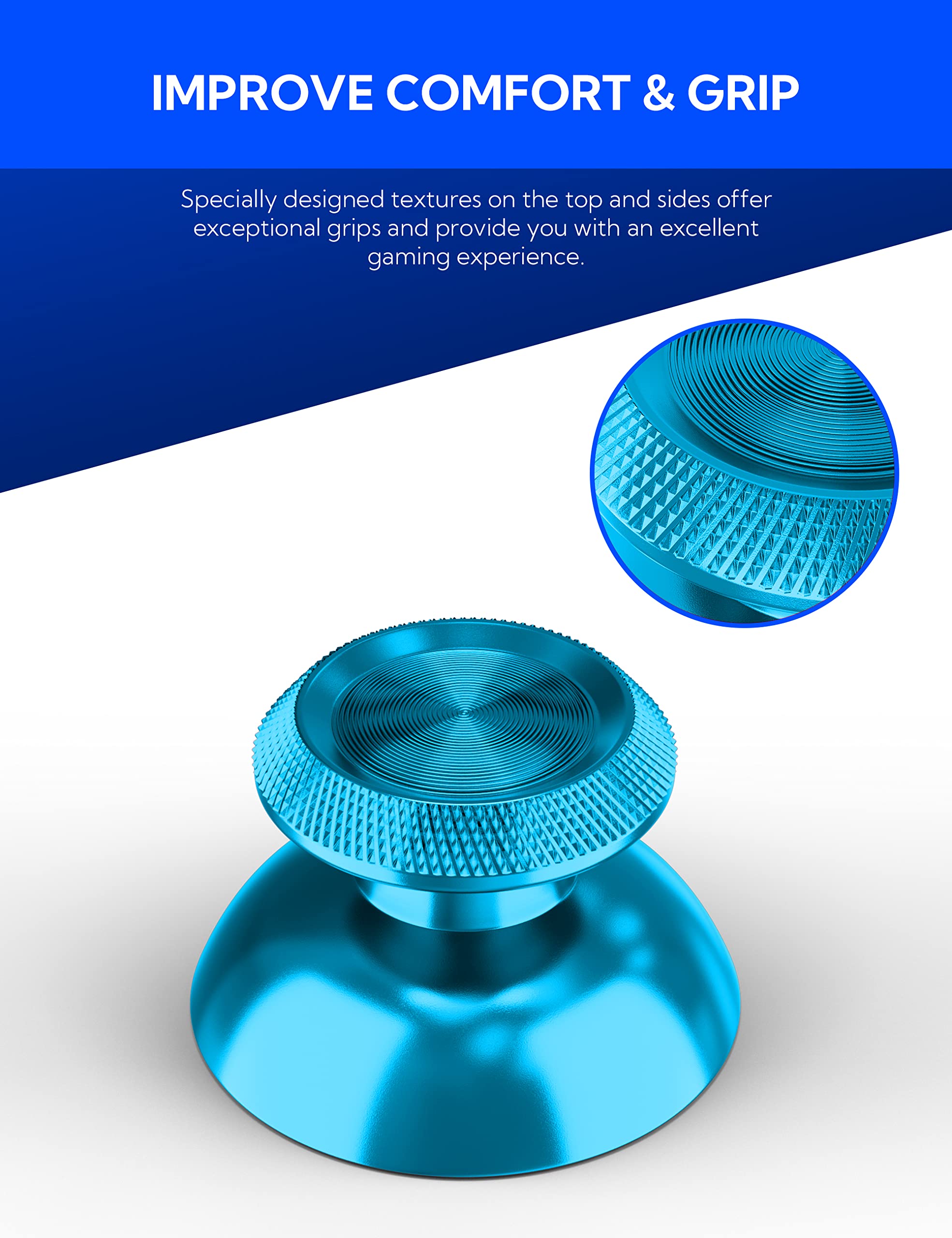 DualSense PS5 Controller Metal Thumbsticks - Aluminum Joystick Replacement Kit (Blue) for Gaming Accessories