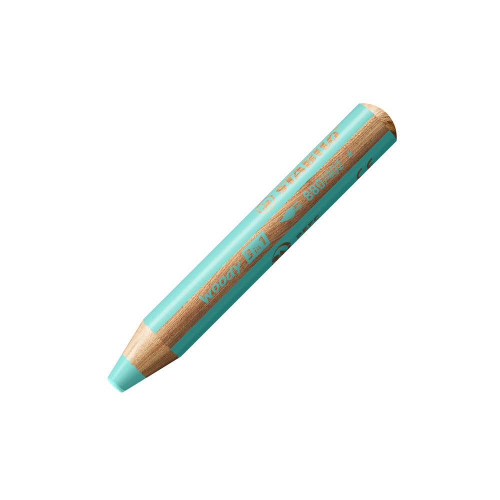 STABILO Woody 3-in-1 Multi-Function Pencil - Pastel Blue - Perfect for Coloring, Writing & Sketching - Ideal for Artists, Students & Office Use