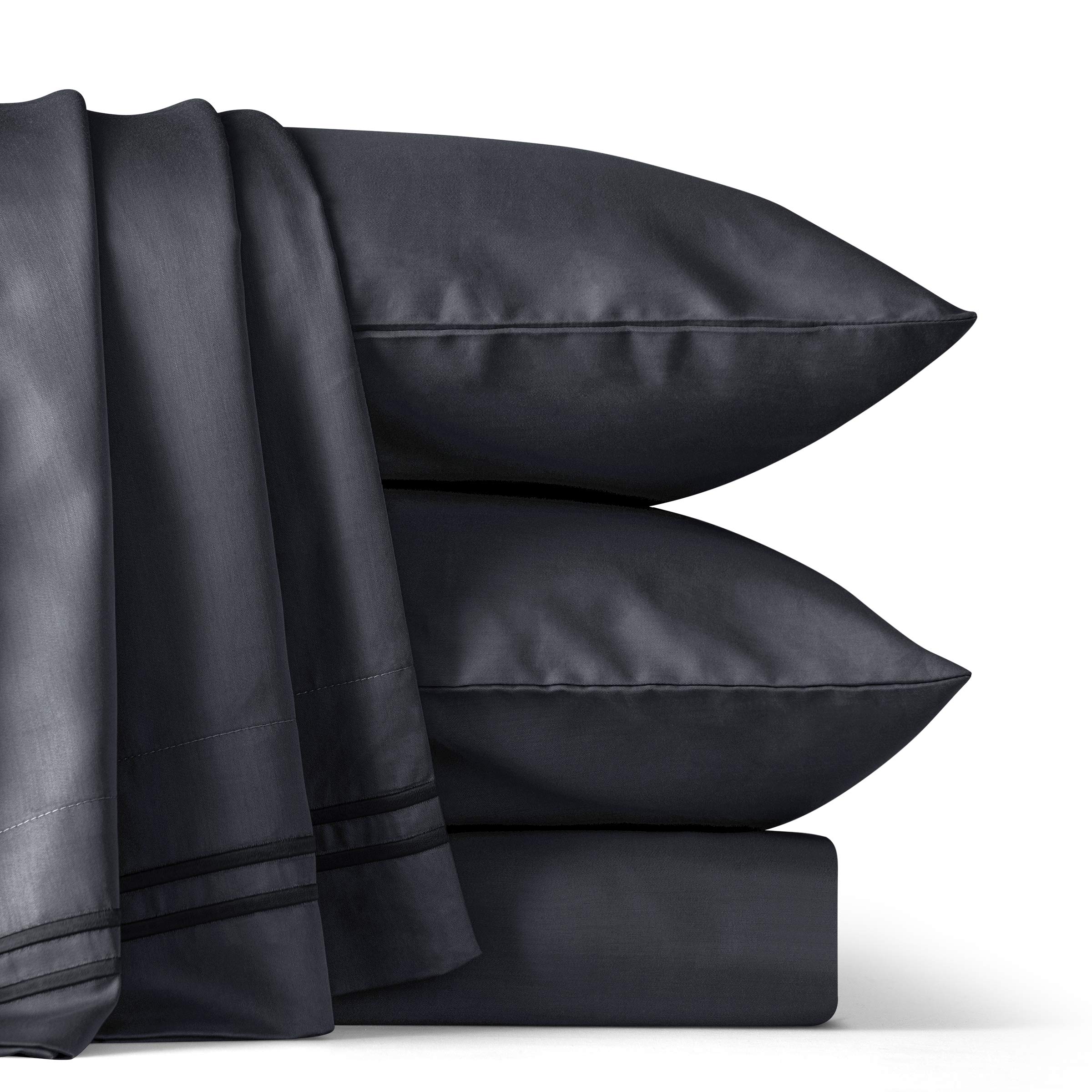 SUBRTEX Luxury Tencel Duvet Cover Set - 3 Piece Full/Queen Size with Button Closure - Premium Silky Cotton Bedding Set Includes 2 Pillowcases - Lightweight & Breathable for All Seasons - Hotel Quality Comfort (Dark Gray) - Perfect for Home, Guest Room & Airbnb Stays