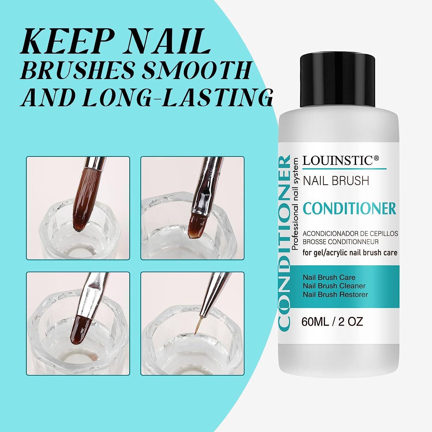 LOUINSTIC Nail Brush Cleaner 2oz – Professional Gel & Acrylic Brush Restorer – Deep Cleaning Solution for Nail Art Brushes – Removes Gel Polish & Acrylic Residue – Salon & Home Use – Perfect for Nail Technicians, DIY Manicures, and Salon Maintenance – Ideal for Cleaning After Gel Extensions & Nail Art – Keep Brushes Hygienic for Salon Professionals & Home Users