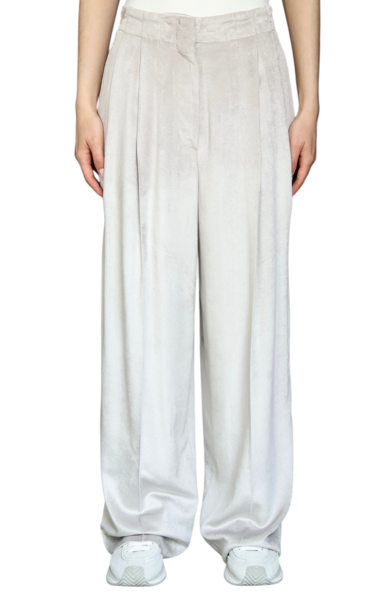 Brunello Cucinelli Beige Wide Leg Velvet Pants Women's Size IT 42 / US 6 - Elegant & Comfortable Velvet Trousers for Work, Party & Evening Events