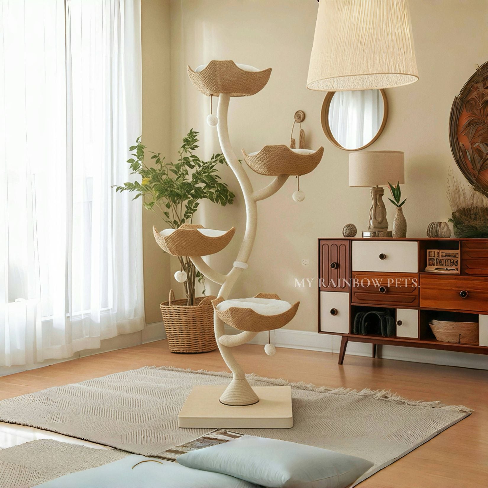 186cm Extra Tall Wooden Cat Tree with Scratching Posts - Perfect for Large Cats & Multi-Cat Households, Indoor Climbing & Play