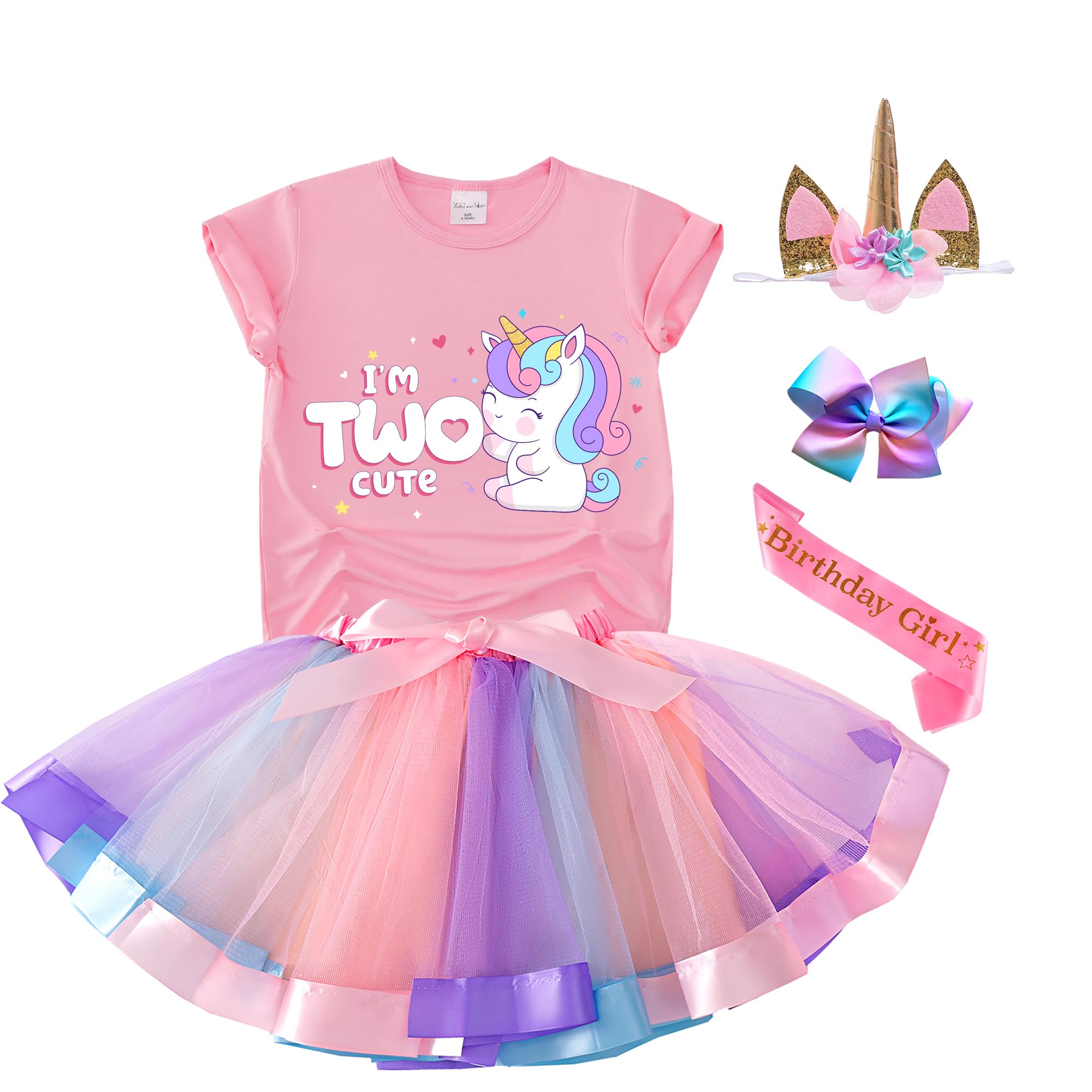 Unicorn Birthday Outfit for Girls - Tutu Dress Set with Shirt, Crown, Hair Bow & Sash | Cute Unicorn Costume for Birthday Parties, Photo Shoots & Dress-Up Play