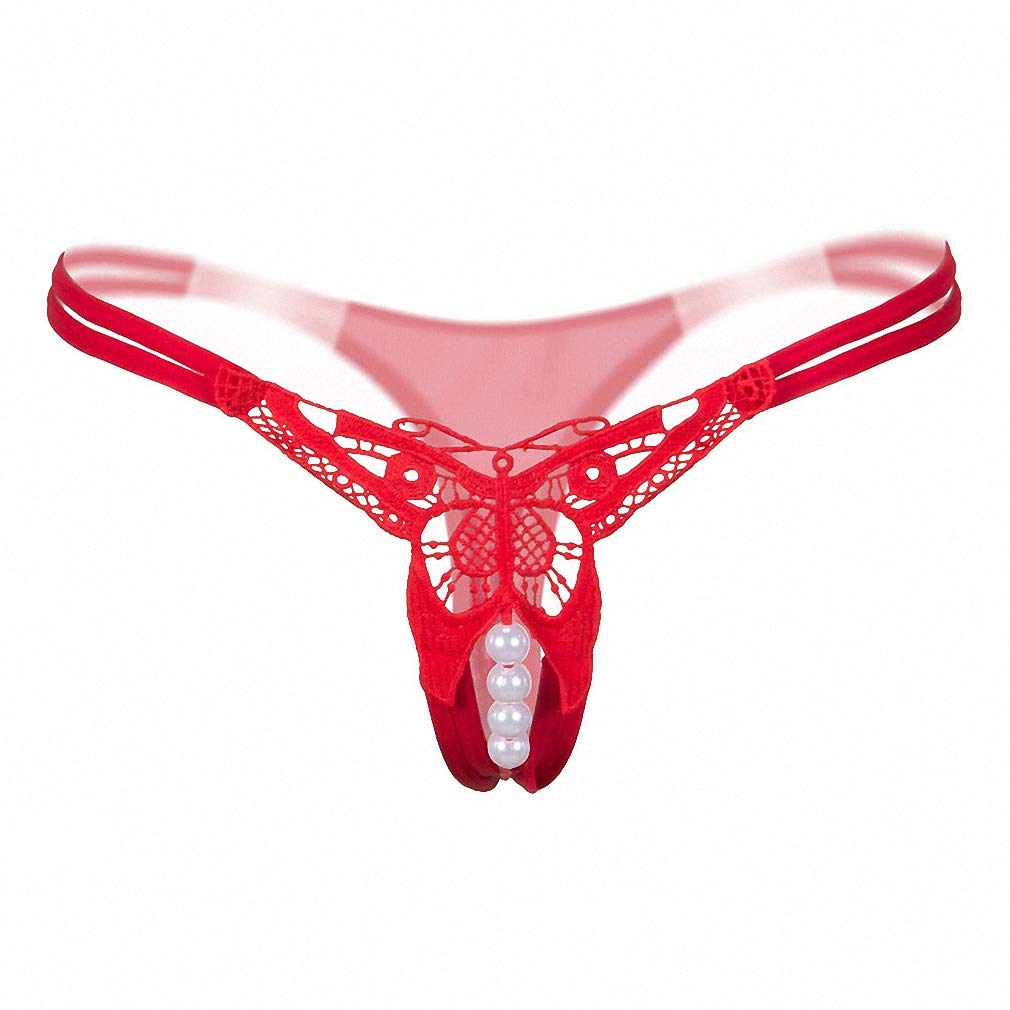 Sexy Pearl String Lace Panties for Women - Hollow Out Thong Underwear Seamless G-String for Date Night & Special Occasions