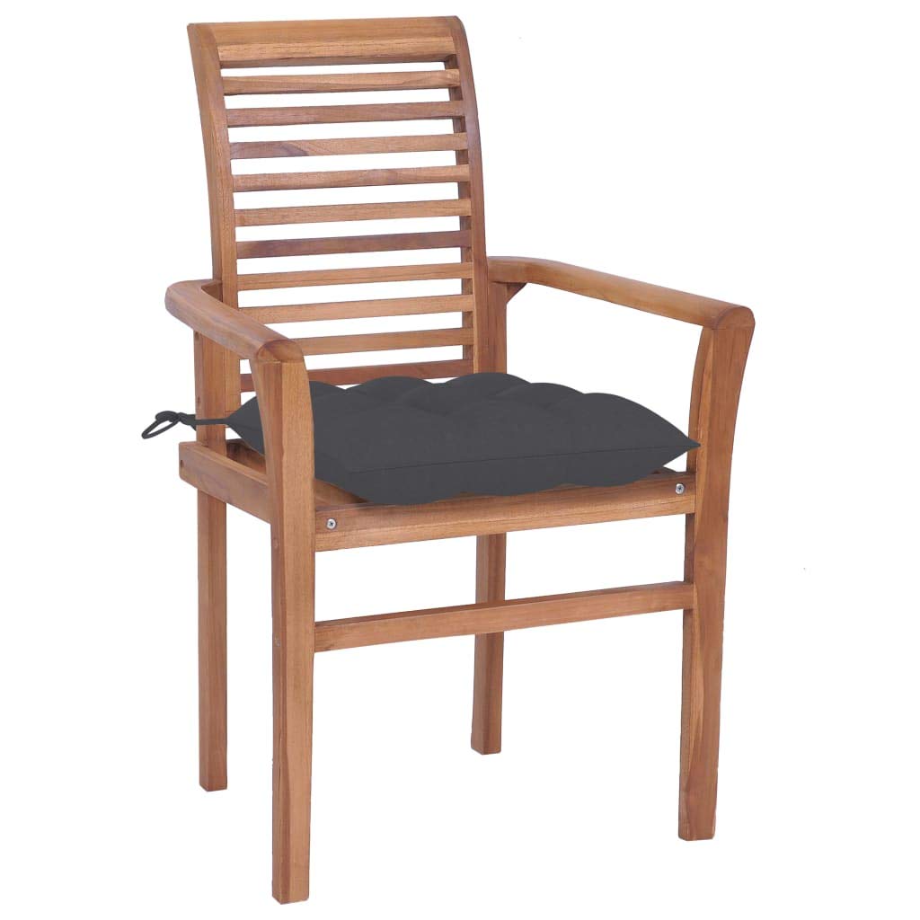 Premium Teak Wood Outdoor Dining Chairs with Anthracite Cushions - Set of 2 Stackable Patio Chairs - Weather-Resistant Garden & Indoor Furniture - Ergonomic Design for Backyard, Poolside & Restaurant Use