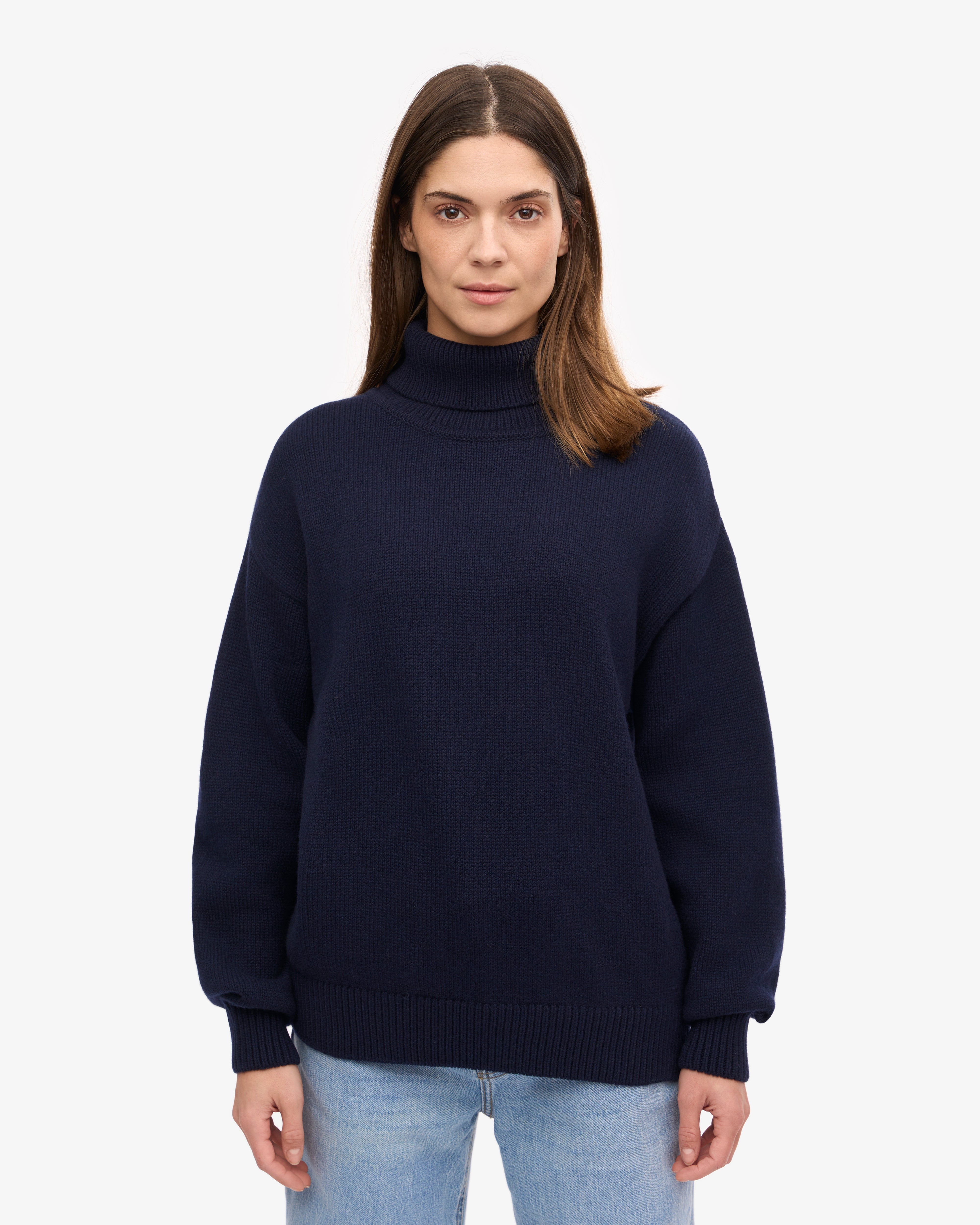 Premium Merino Wool Turtleneck Sweater for Men & Women - Soft & Warm Navy Blue Pullover - Perfect for Winter, Office & Casual Wear