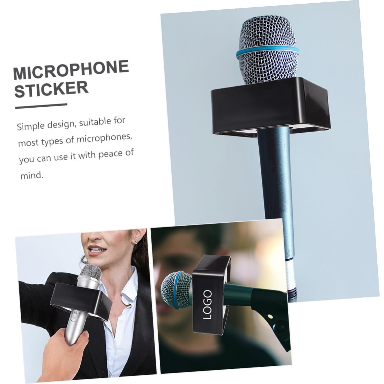 2-Pack Durable ABS Microphone Logo Flags - Professional Mic Markers for Interview Stations, Podcasts & Broadcasting (Black) - Perfect for Studio, Events & Live Performances