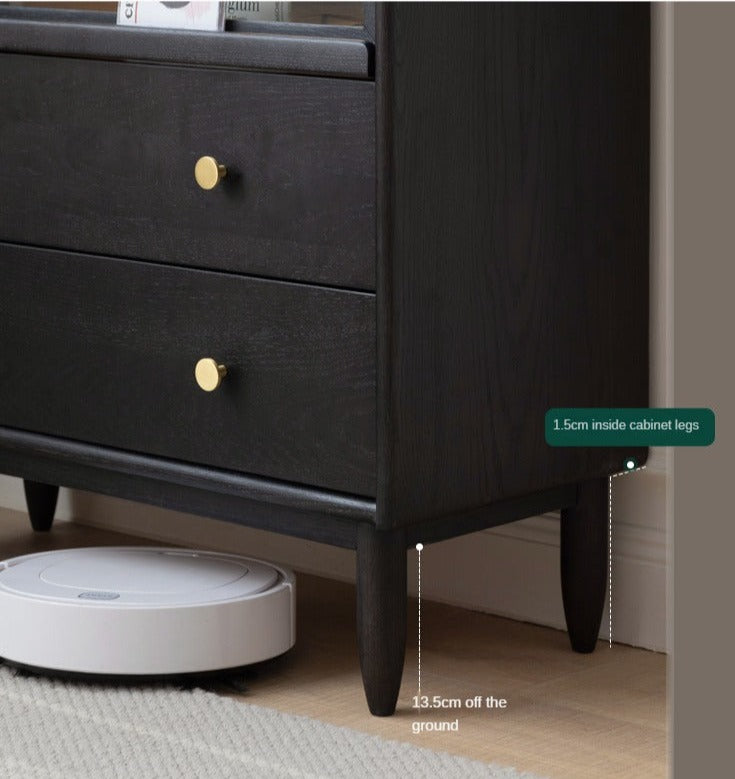 Solid Oak Wood Side Cabinet - Black Finish | Stylish Storage for Living Room, Bedroom, or Office