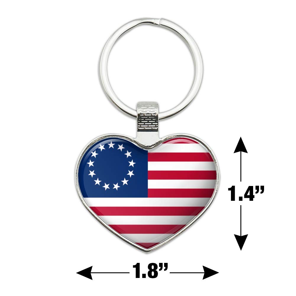 Betsy Ross 1776 American Flag Keychain - Patriotic Heart Shaped Metal Key Ring for Keys, Gifts & Collectibles - Perfect for 4th of July, Veterans Day & Patriotic Events