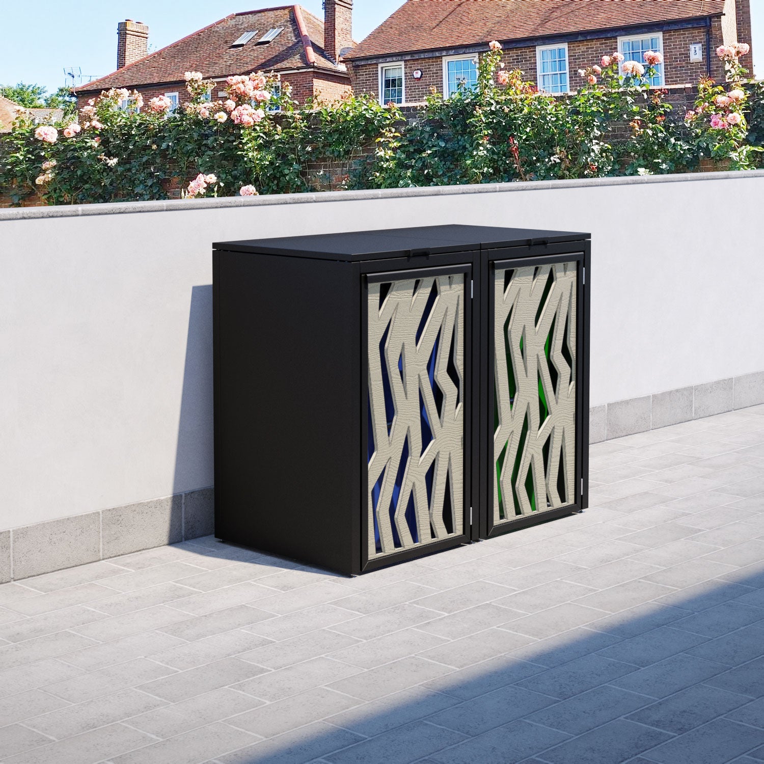 Black 2 Bin Storage Cabinet with Zenith Door Screen - Perfect for Kitchen, Bathroom, or Garage Organization