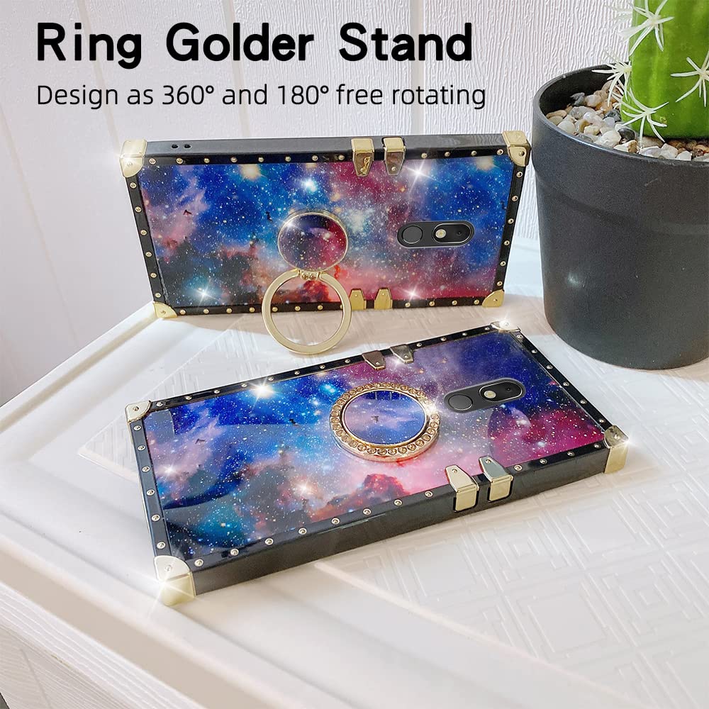 Starry Sky Retro Rectangle Phone Case for LG Stylo 5 with Shiny Metal Ring - Protective Cover for LG Stylo 5 (Space) - Perfect for Everyday Use, Work & Travel
