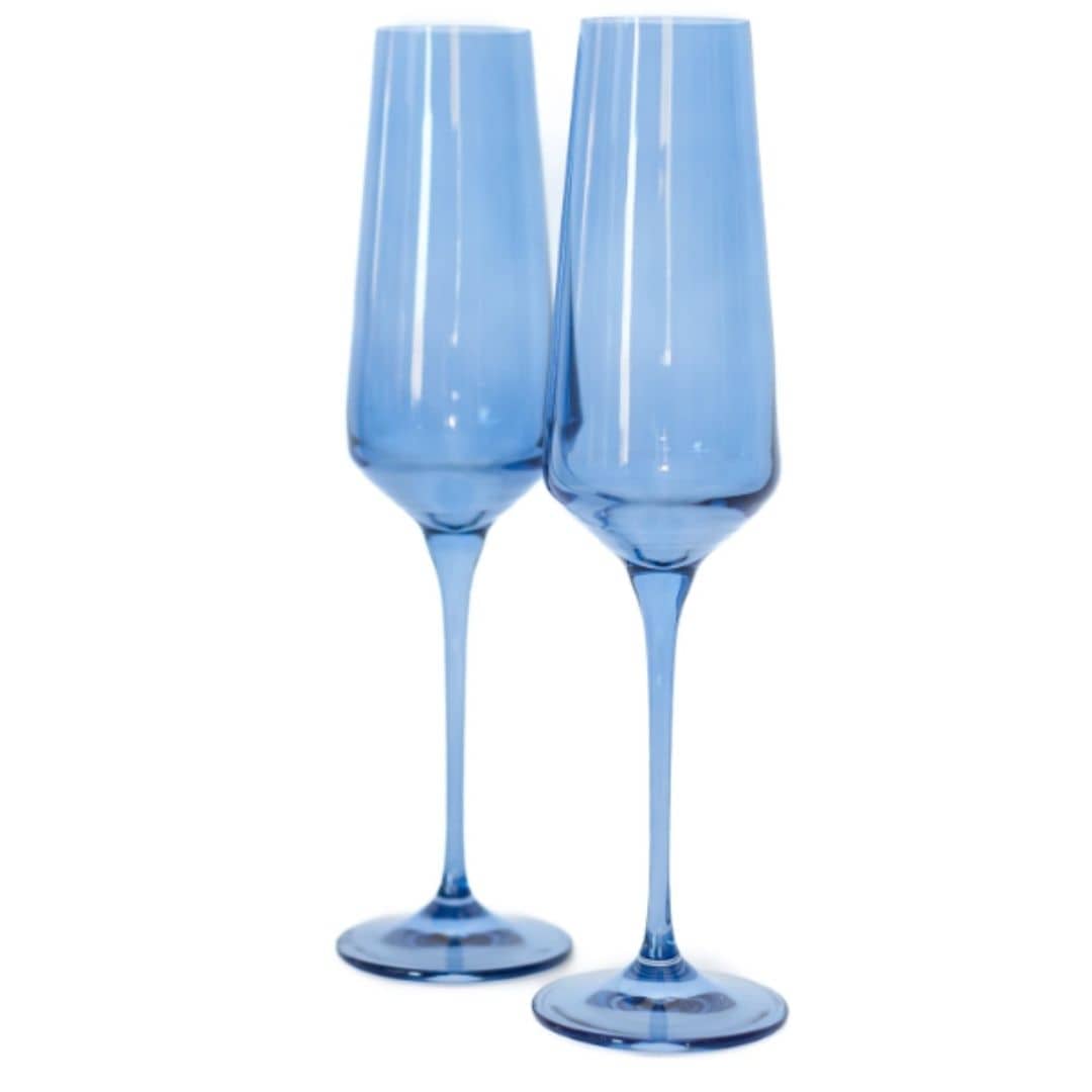 Premium Cobalt Blue Champagne Flutes Set of 2 - Elegant Crystal Glassware for Weddings, Parties & Romantic Dinners