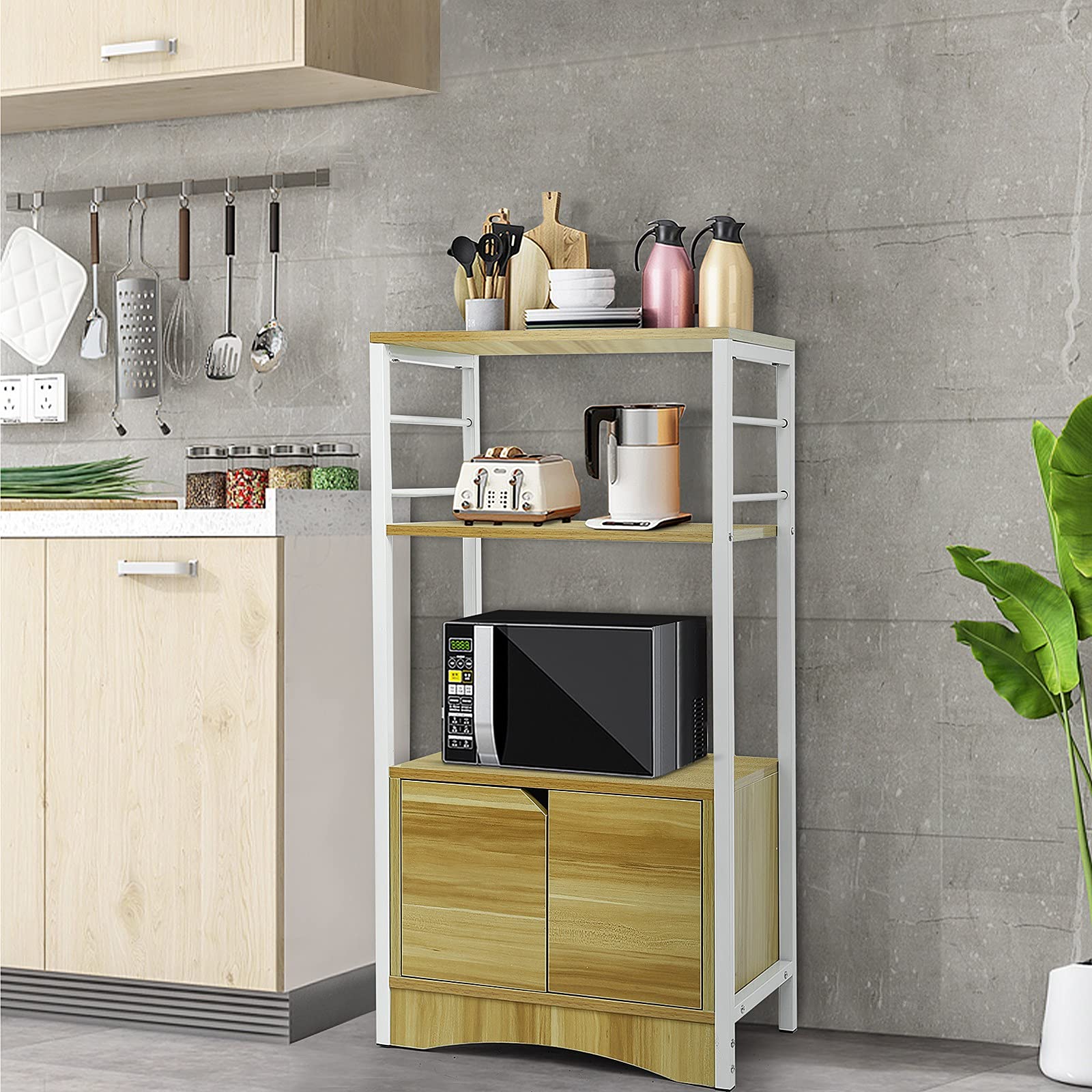 Multi-Layer Microwave Oven Storage Rack for Kitchen - White Space-Saving Cabinet Organizer for Bowls, Spices & Kitchen Supplies | Perfect for Small Apartments & Countertop Organization
