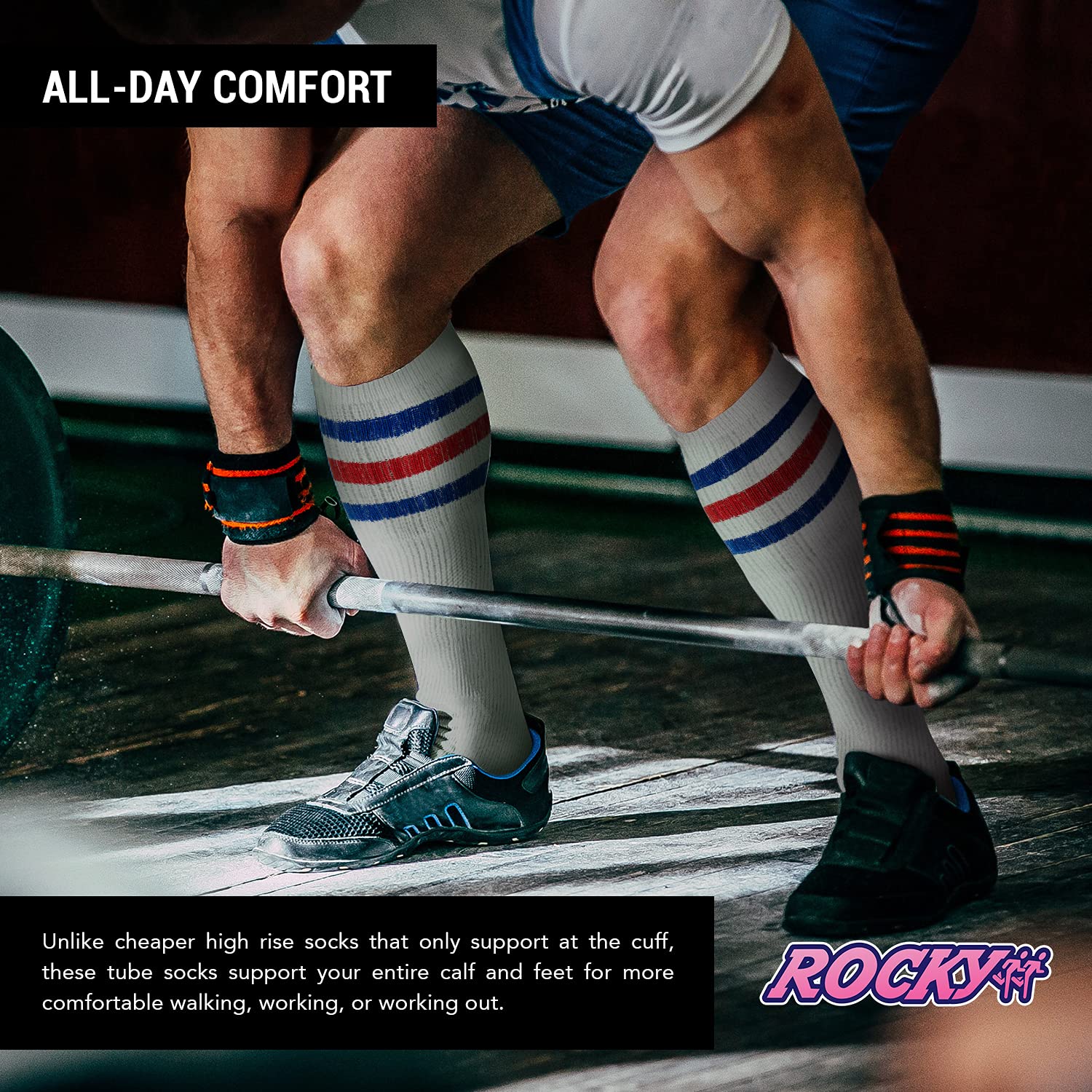 Men's Striped Over The Calf Tube Socks - 6-Pair Pack (Sizes 9-15) - Comfortable Athletic & Casual Socks for Running, Sports & Everyday Wear