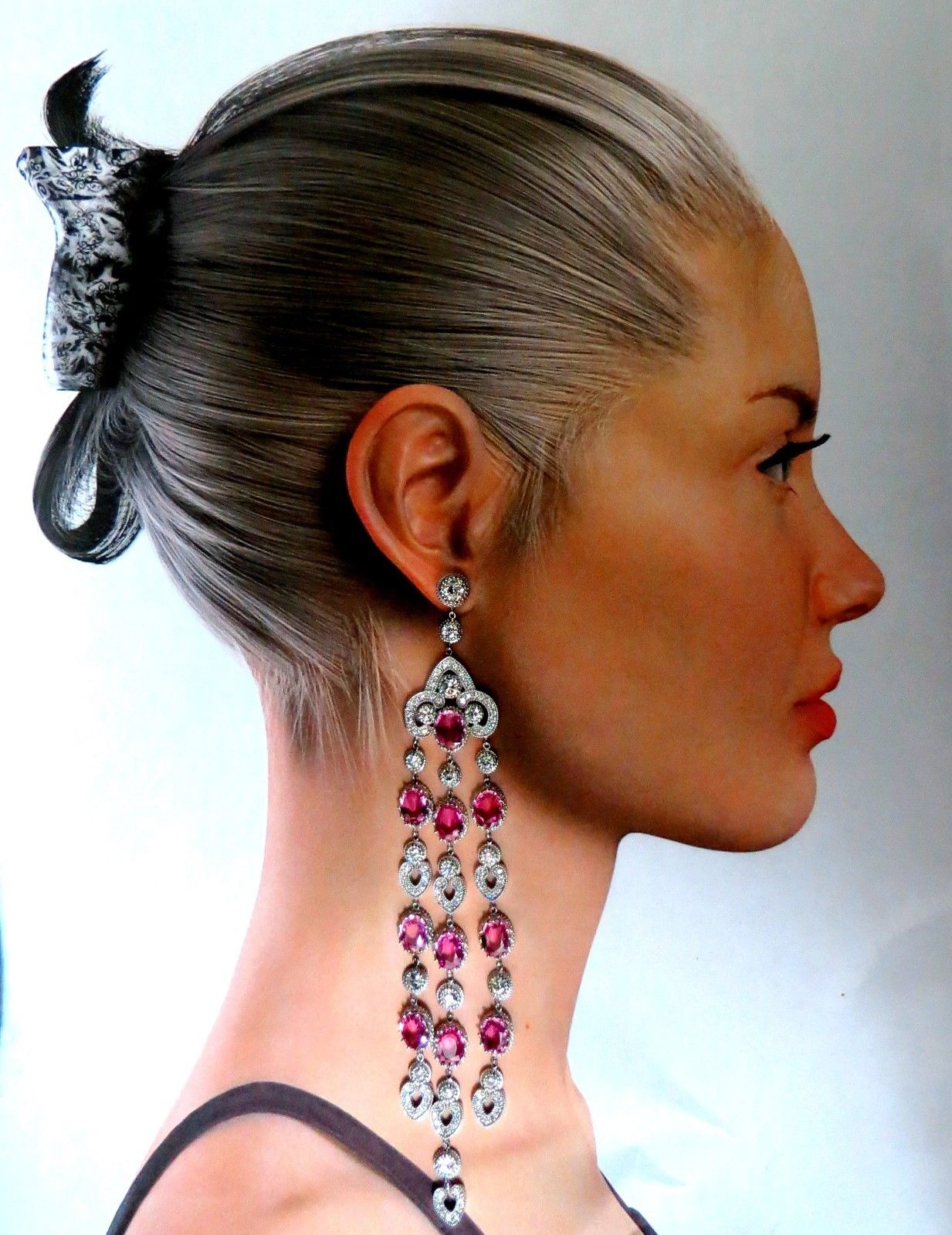 34.68ct Natural Pink Sapphire & Diamond Chandelier Earrings in 18K Gold - Elegant Dangle Drop Earrings for Women, Perfect for Weddings, Parties & Special Occasions