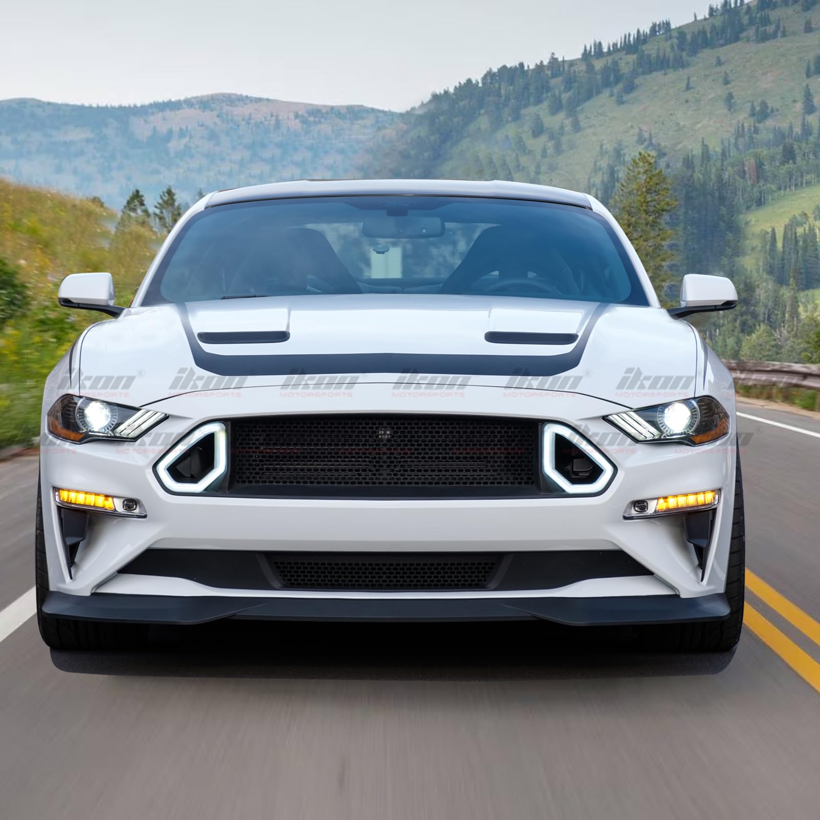 IKON MOTORSPORTS Front Bumper Lip Splitter for 2018-2023 Ford Mustang GT | R-Spec Style PP Lower Valance Protector | Unpainted Black | Enhances Aerodynamics & Aggressive Look | Perfect for Street Racing & Car Shows