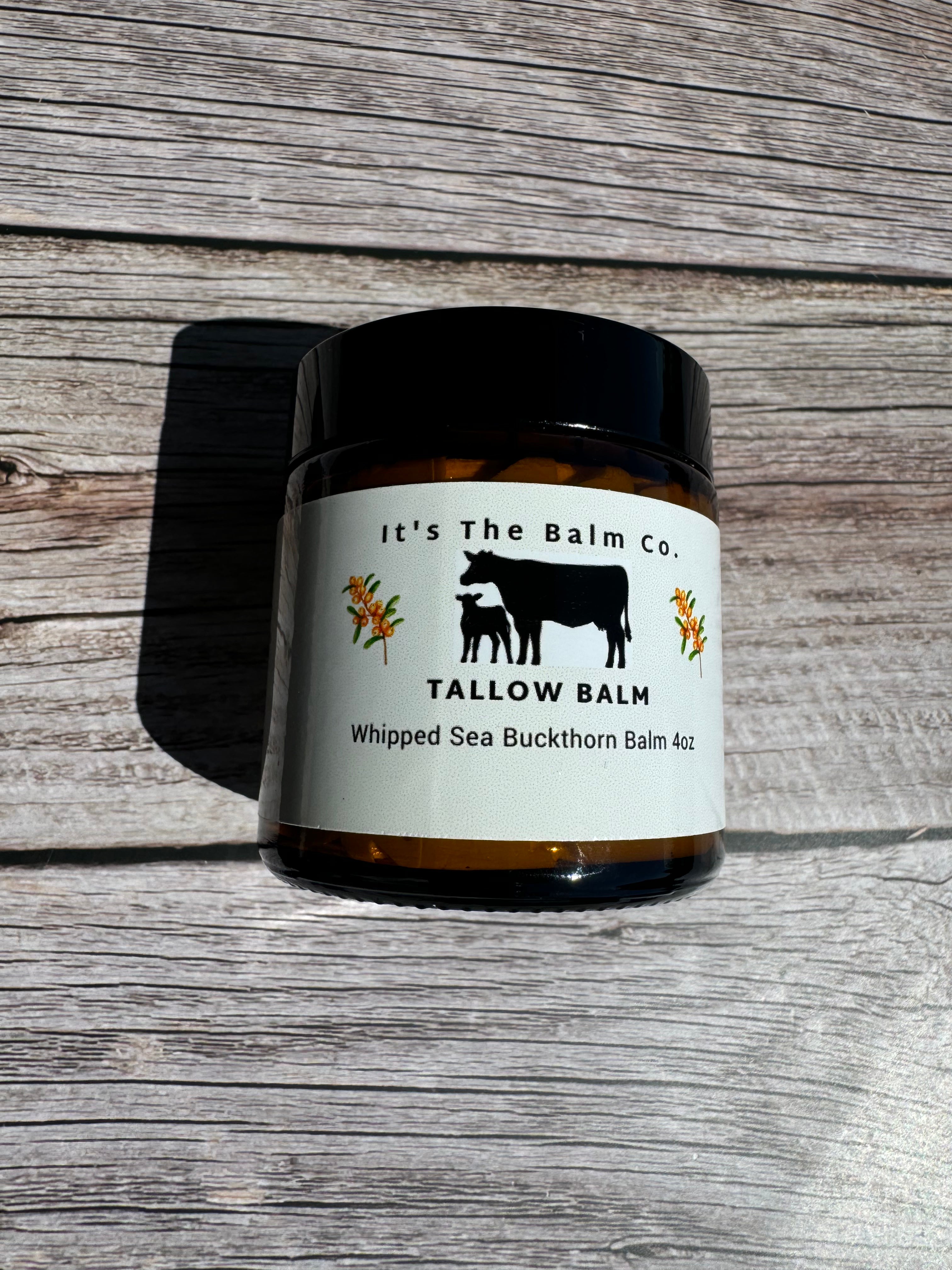 4oz Organic Whipped Sea Buckthorn Tallow Balm - Moisturizing Skin Care for Dry Hands, Face & Body - Natural Healing Salve for Eczema, Psoriasis & Cracked Skin - Perfect for Winter & Sensitive Skin Care