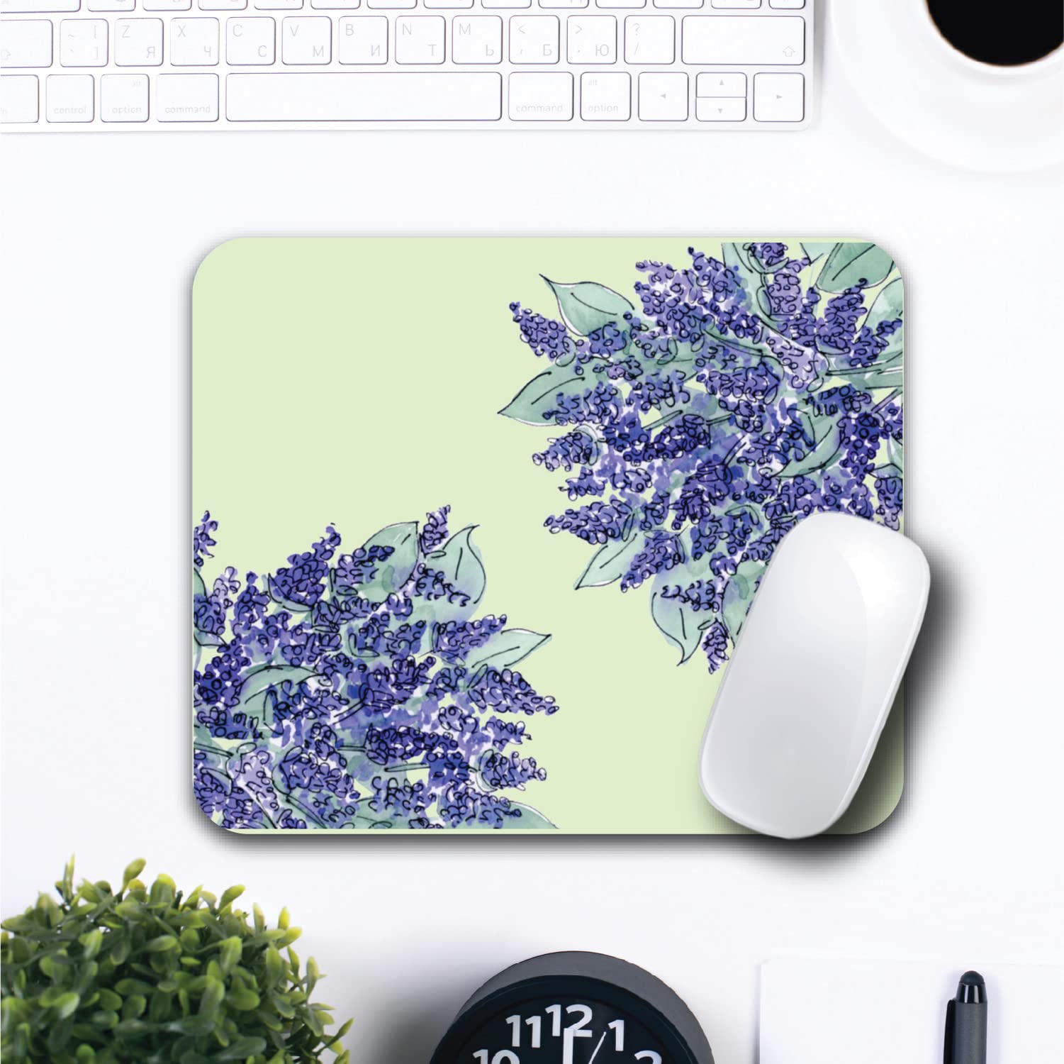 OTM Essentials Fabric Mouse Pad with Lavender in Bloom Floral Design - Soft & Durable for Office, Gaming, and Home Workspace