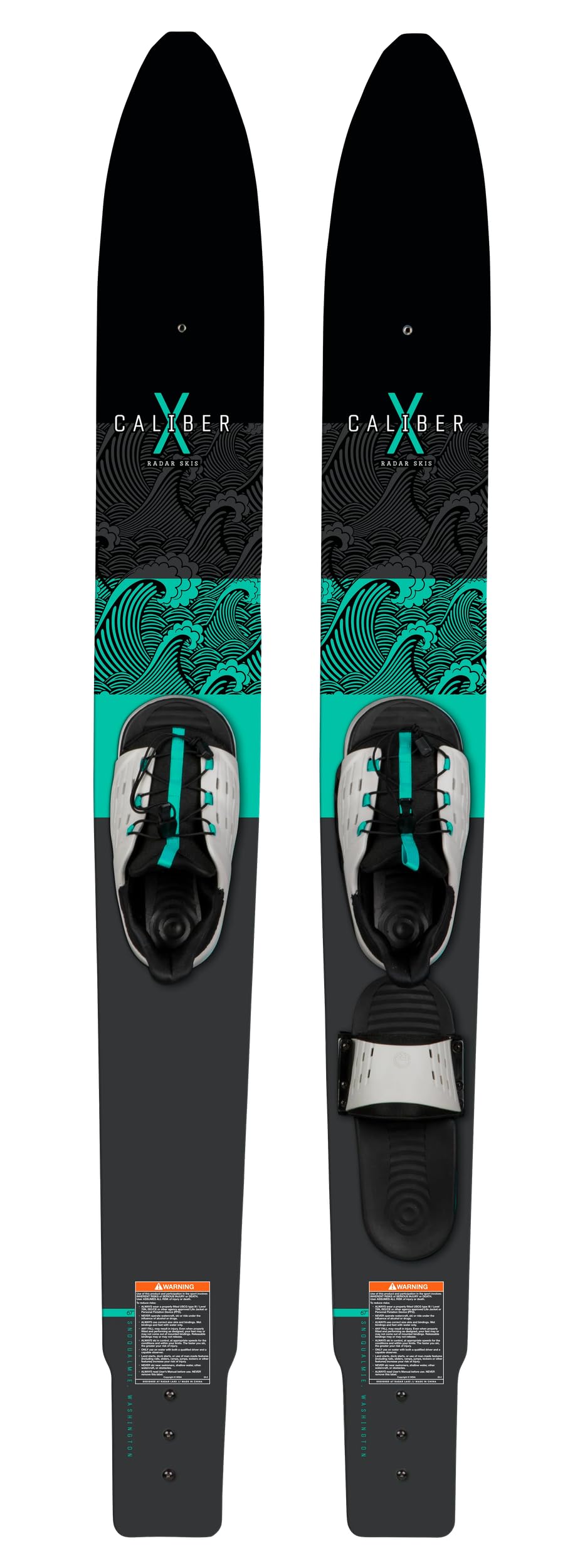 X-Caliber Radar Water Ski with Cruise Binding - Mint & Black Color - Perfect for Wakeboarding, Slalom Skiing & Water Sports Enthusiasts
