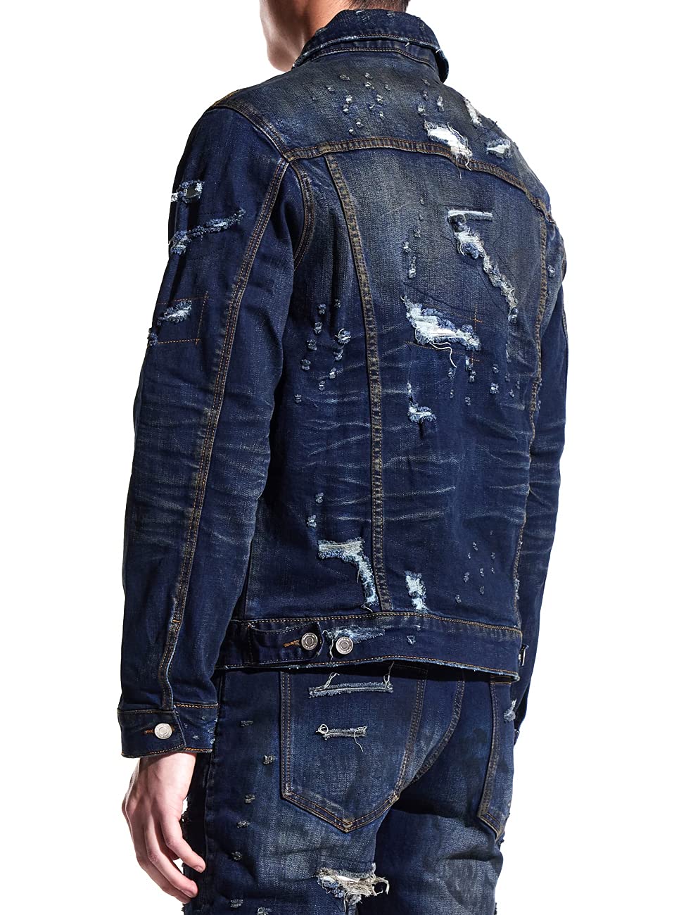 Embellish Ambrose Men’s Distressed Washed Denim Jacket - Dark Indigo Slim Fit Vintage Style for Casual Wear & Outdoor Activities