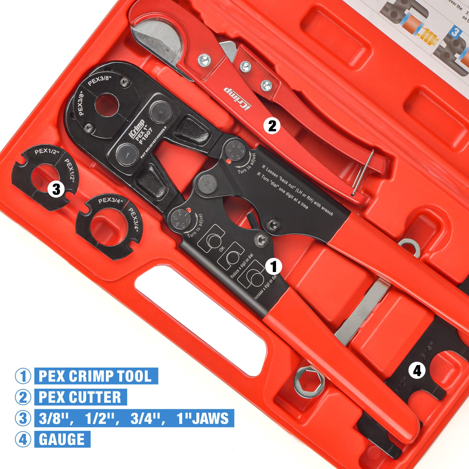 Premium iCrimp PEX Copper Ring Crimp Tool Kit with Crimp Ring Cutter - Professional Plumbing Tool Set for PEX Pipe Installation, Repair & DIY Projects - Perfect for Home Renovation, Water Supply Systems & HVAC Work