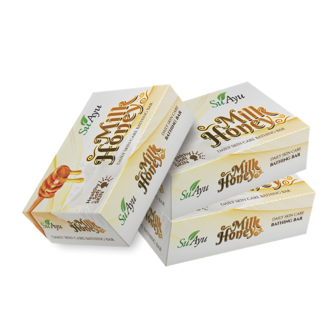 SuAyu Milk & Honey Soap Bar - 3 Pack - Natural Moisturizing Handmade Soap for Dry & Sensitive Skin - Perfect for Bath, Shower & Gift Giving