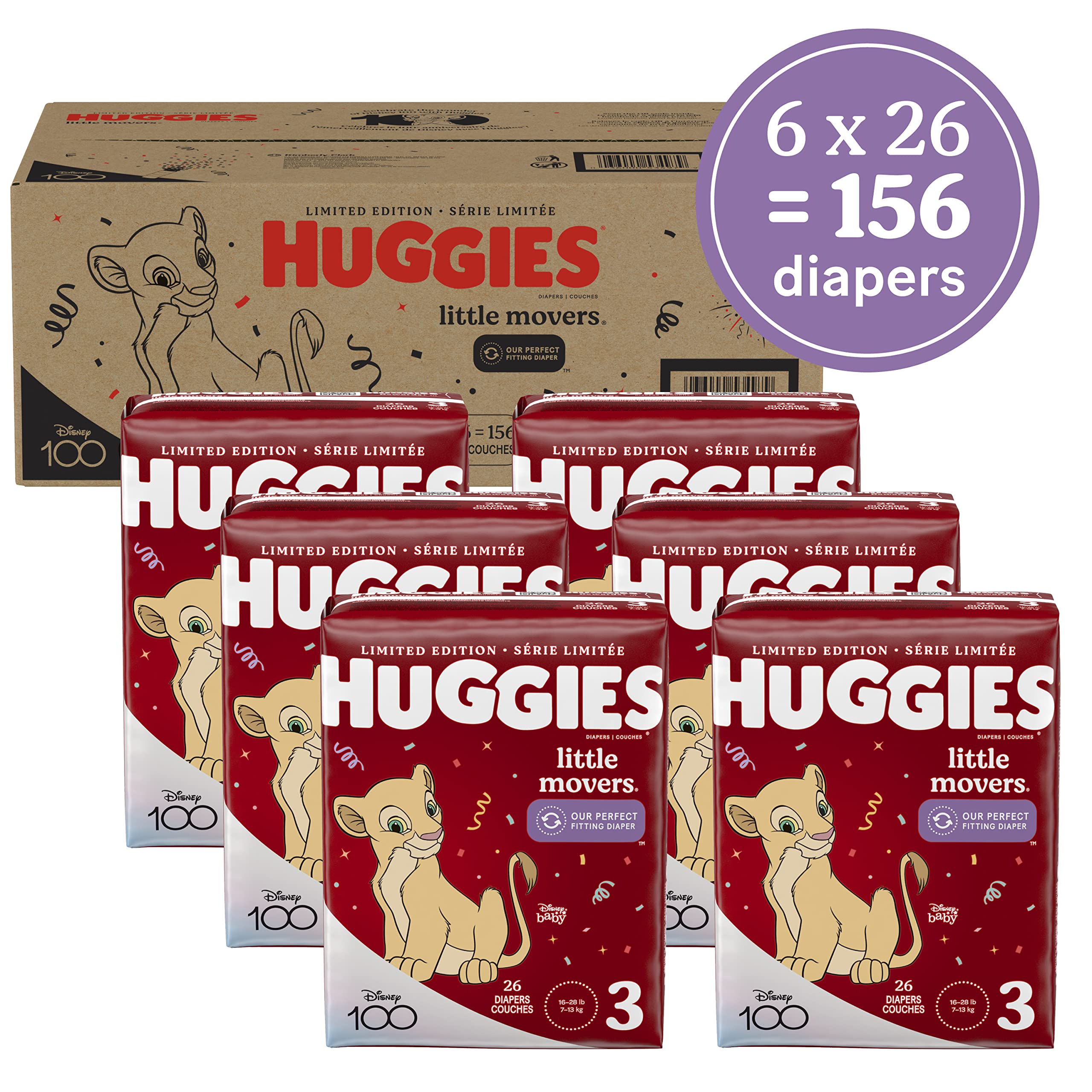 Huggies Little Movers Size 3 Disposable Baby Diapers - 156 Count (1 Month Supply) & Little Snugglers Size 1 Diapers - 198 Count | Ultra Absorbent, Leak Protection | Perfect for Daycare, Overnight Use & Travel | Packaging May Vary