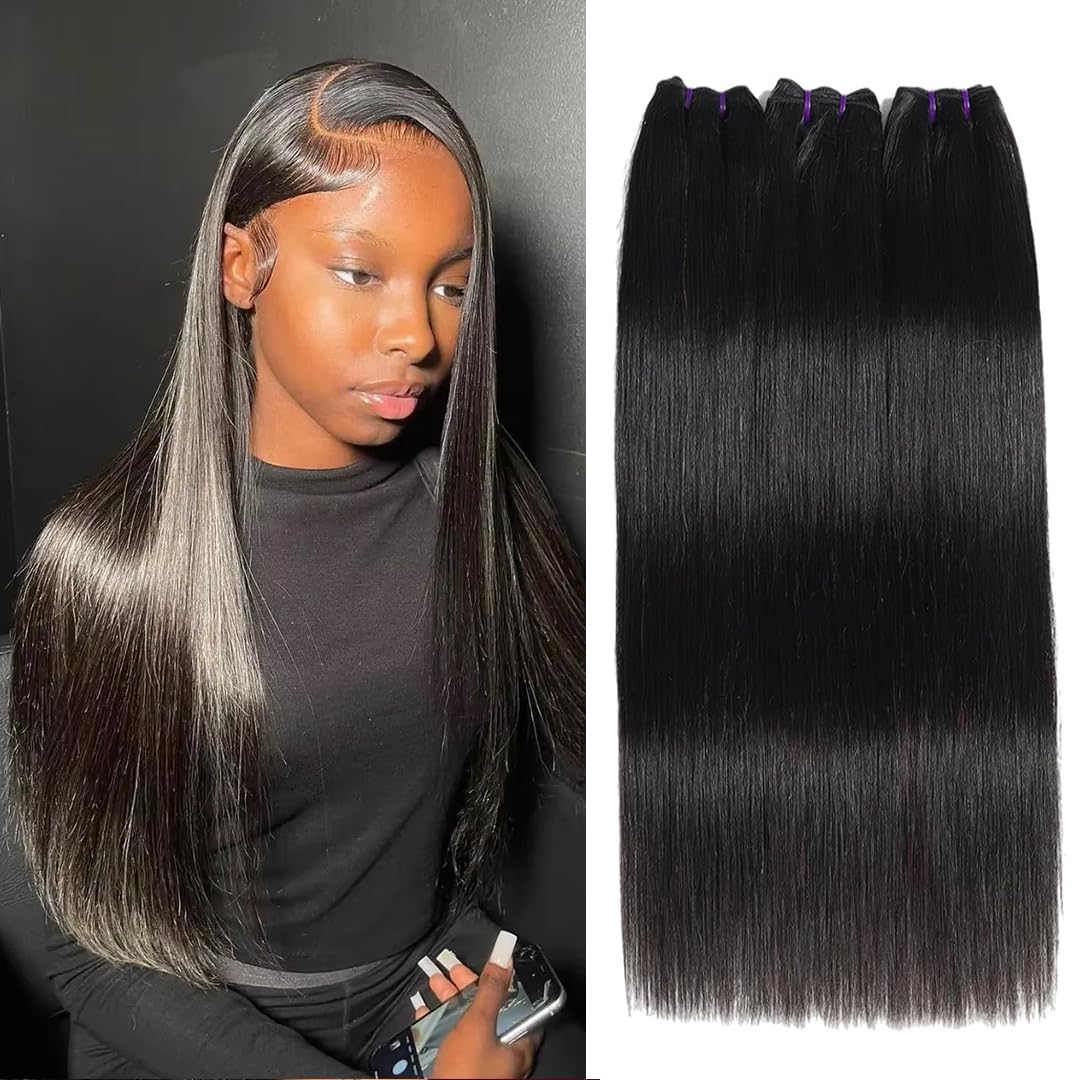16A Straight 100% Unprocessed Brazilian Virgin Human Hair Bundles - 3 Raw Bundles NO.1 Quality (14/16/18 Inch) for Black Women | Natural Color | Perfect for Protective Styles, Weaves & Extensions
