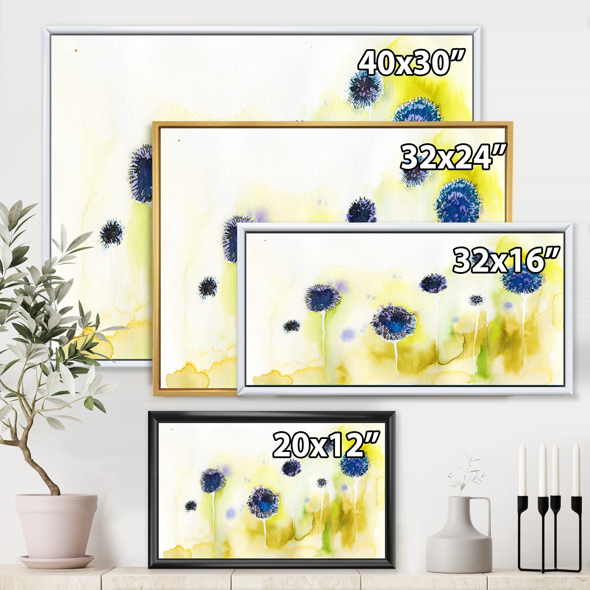 Blue Flowers In The Meadow - Traditional Framed Canvas Wall Art Print - Perfect for Living Room, Bedroom & Office Decor