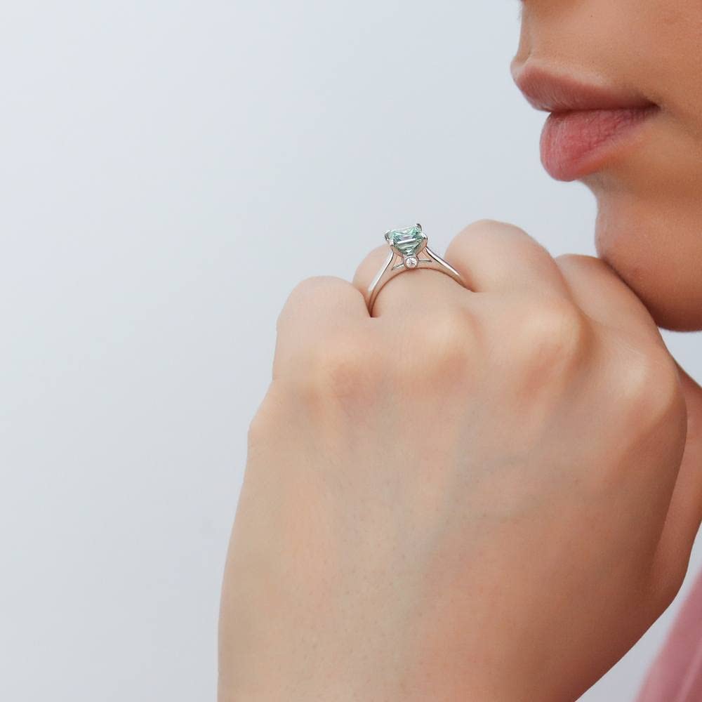 BERRICLE Sterling Silver Solitaire Wedding & Engagement Ring Set - 1.2 Carat Green Princess Cut Cubic Zirconia CZ Wishbone Design for Women, Rhodium Plated, Size 4-10 | Perfect for Proposals, Anniversaries & Special Occasions