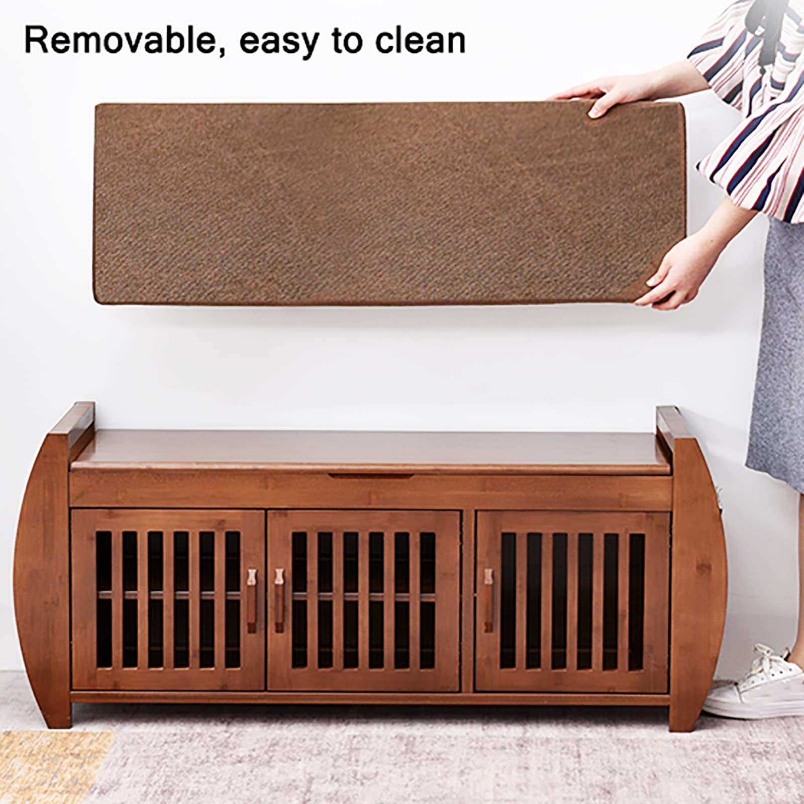 40 Inch Rustic Bamboo Shoe Storage Bench with Doors - Entryway Shoe Organizer Cabinet for Hallway, Living Room & Bedroom | Space-Saving Shoe Bench for Home Decor & Organization