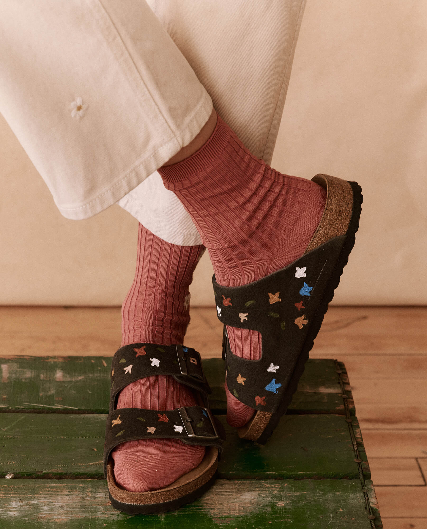 **Birkenstock Arizona Hand-Painted Tooled Tulip Sandals - Velvet Gray & Multi-Color | Comfortable & Stylish for Casual Wear, Travel & Everyday Use**