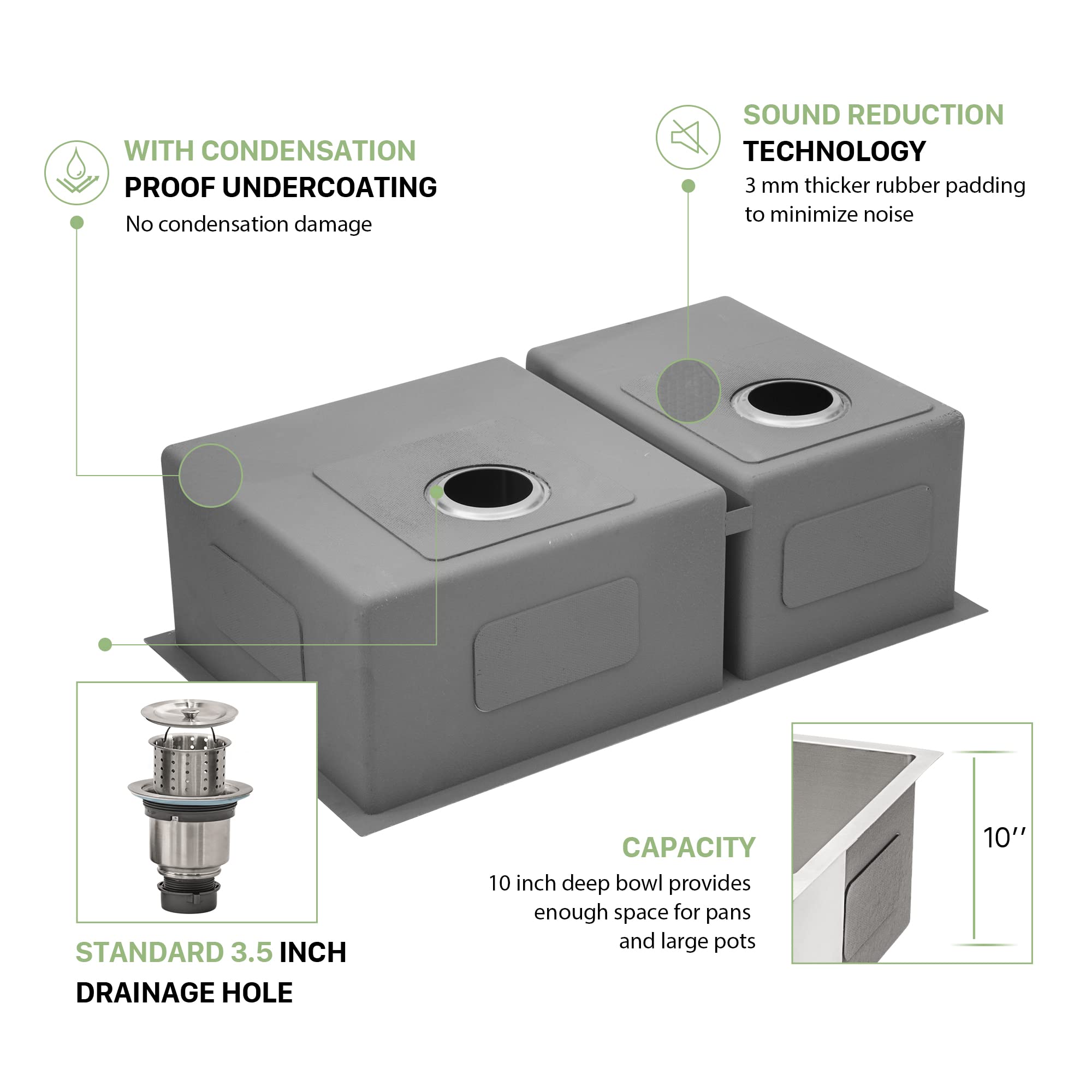 33x19x10 Inch 60/40 Undermount Double Bowl Kitchen Sink - 16 Gauge Stainless Steel for Modern Home Cooking & Cleaning