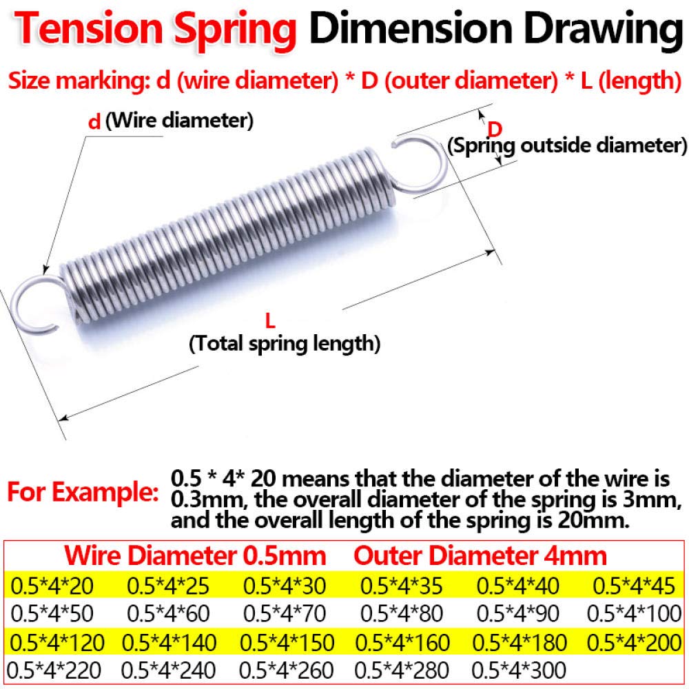 Stainless Steel Torsion Extension Spring 0.5mm Wire 4mm-80mm Outer Diameter - 5Pcs for Garage Doors, Industrial Machinery & DIY Projects