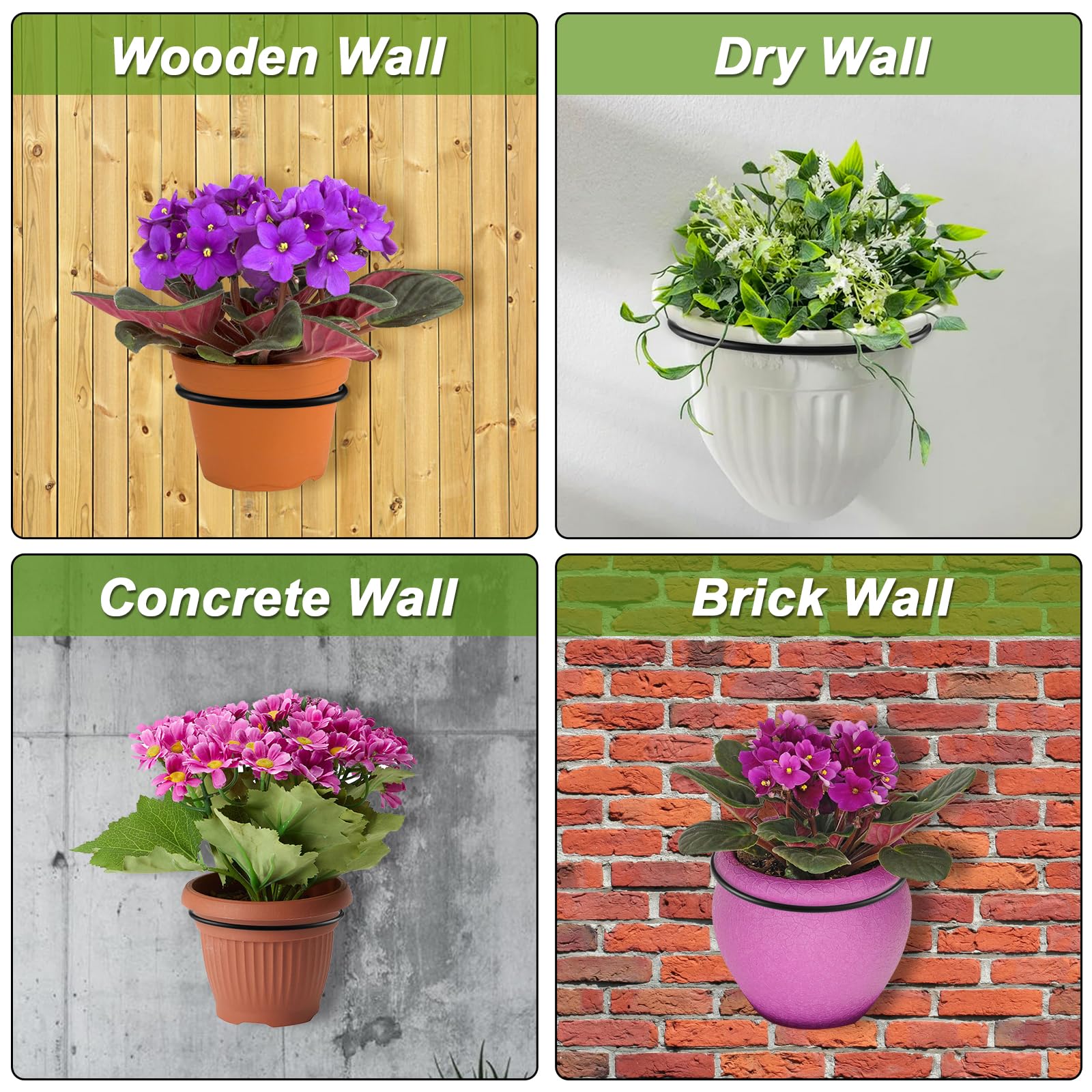 8-Pack 6 Inch Black Metal Flower Pot Holder Rings - Wall Mounted Plant Hangers for Indoor Outdoor Garden Pots - Perfect for Balcony, Patio, and Home Decor