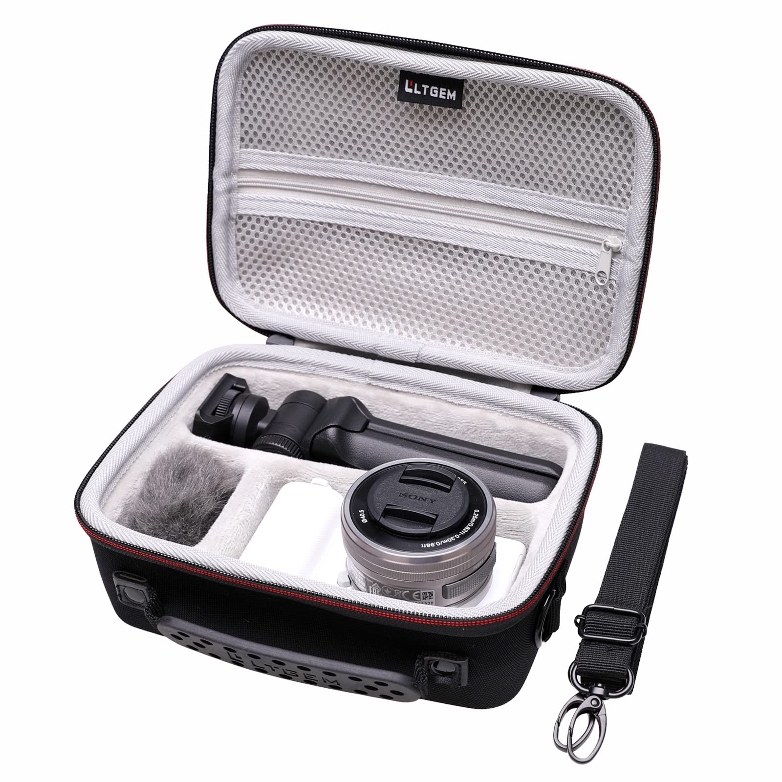 LTGEM Hard Protective Case for Sony Alpha ZV-E10/ZV-1/ZV-1F/ZV-1 II Vlogging Camera - Waterproof Travel Storage Bag with Shoulder Strap | Compatible with Tripod, Microphone & Accessories | Perfect for Travel, Outdoor Vlogging & Content Creation