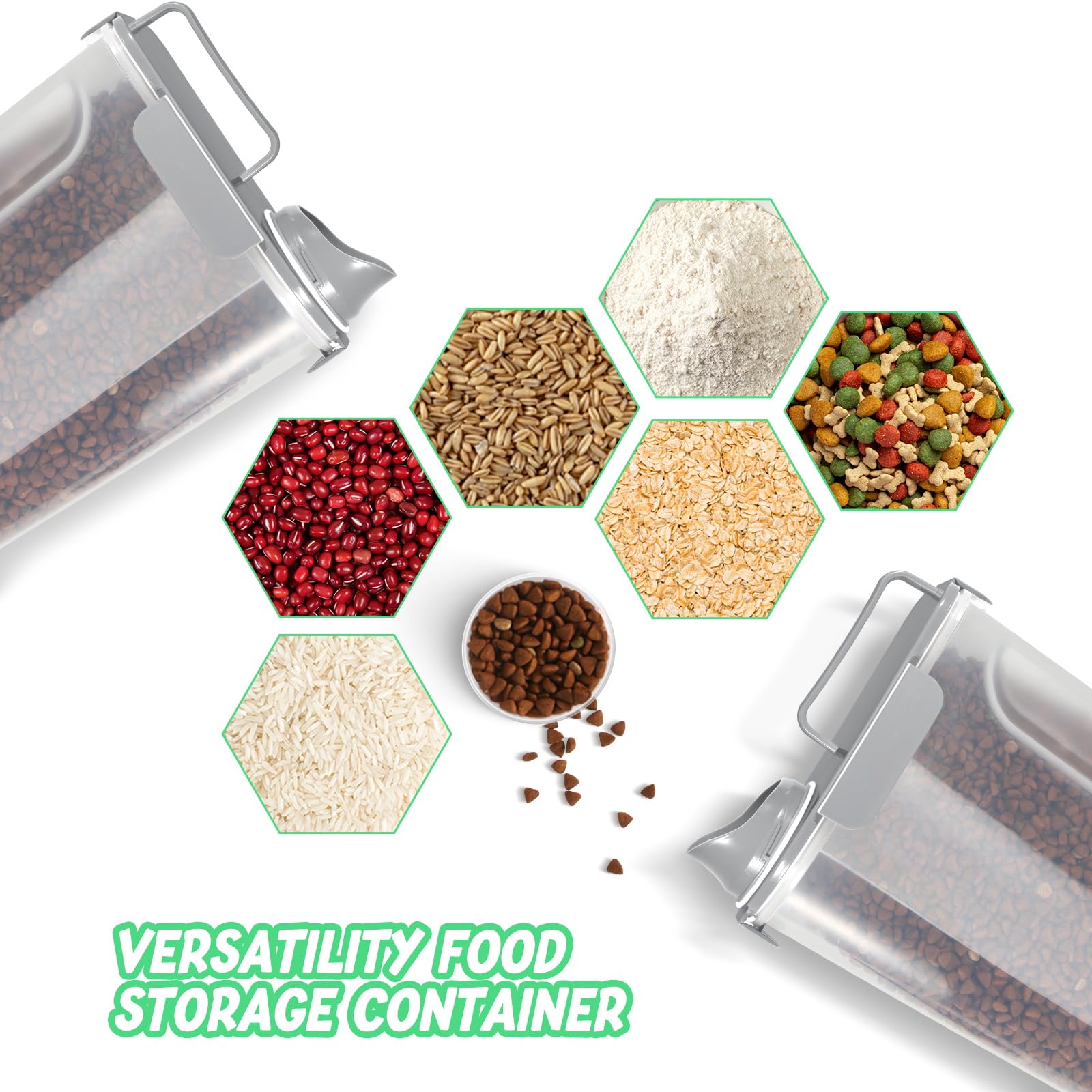 10Lbs Airtight Cat & Dog Food Storage Container with Upgraded Large Nozzle - BPA-Free Pet Food Storage for Rice, Grains, Flour & Treats - 2 Pack Grey - Perfect for Kitchen Pantry & Pet Food Organization