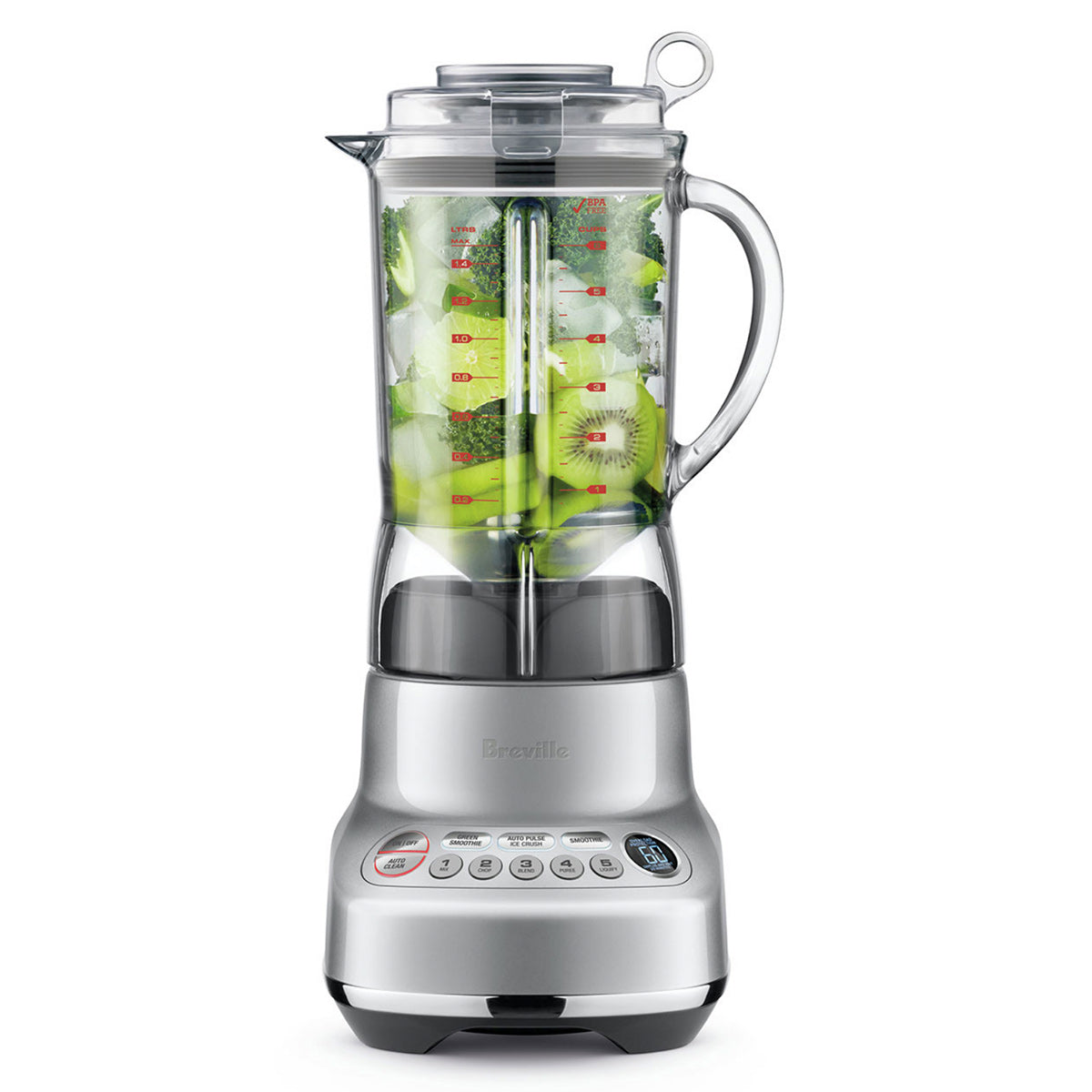 Breville The Fresh and Furious Blender 1000W Countertop Blender with 5 Speeds & Pulse Function, Silver (BBL620SIL1ACA1) - Perfect for Smoothies, Soups & Frozen Drinks
