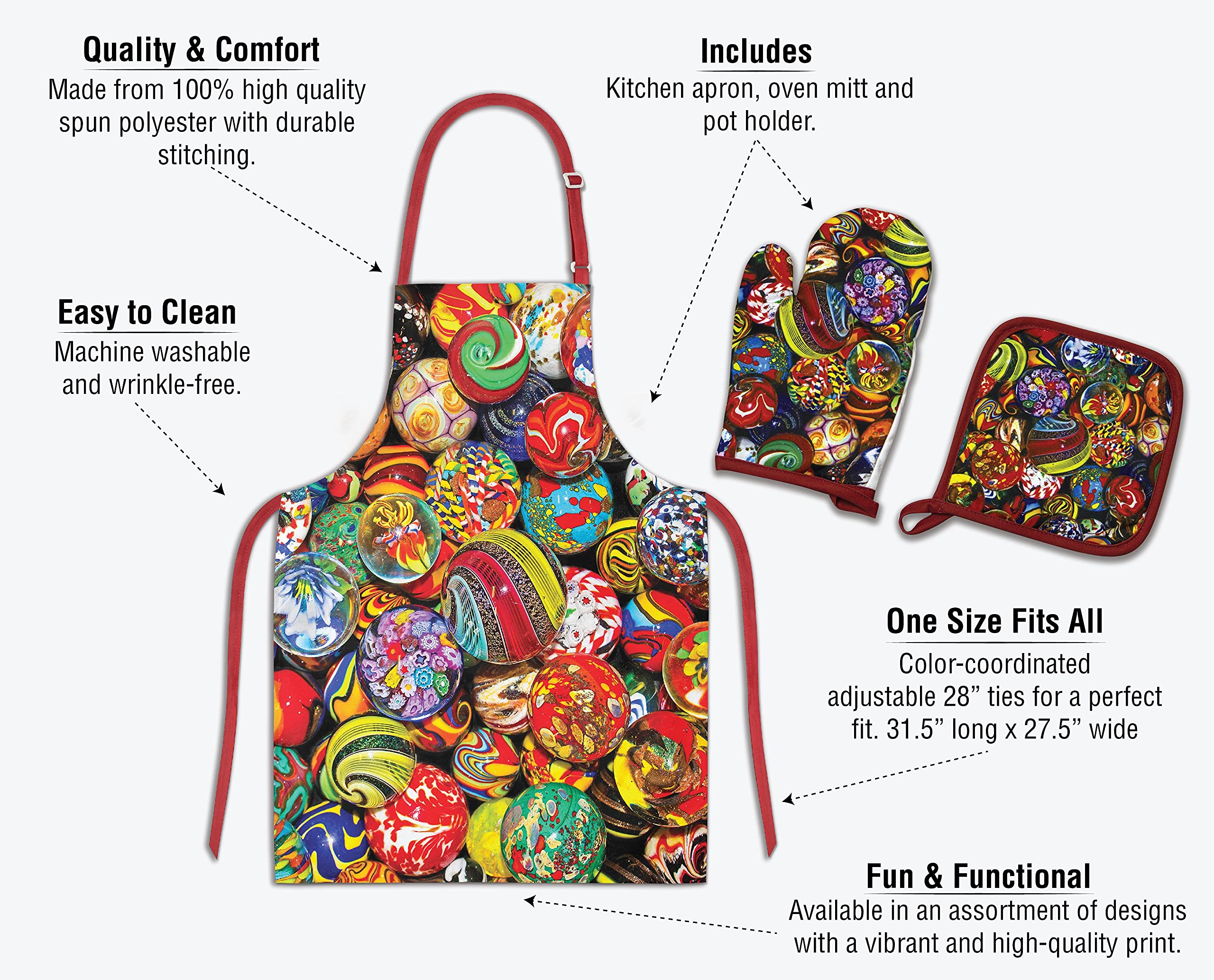 Springbok Marble Madness Adjustable Kitchen Apron Set with Oven Mitt & Pot Holder - Premium Cooking Protection for Baking, Grilling & Home Chef Use