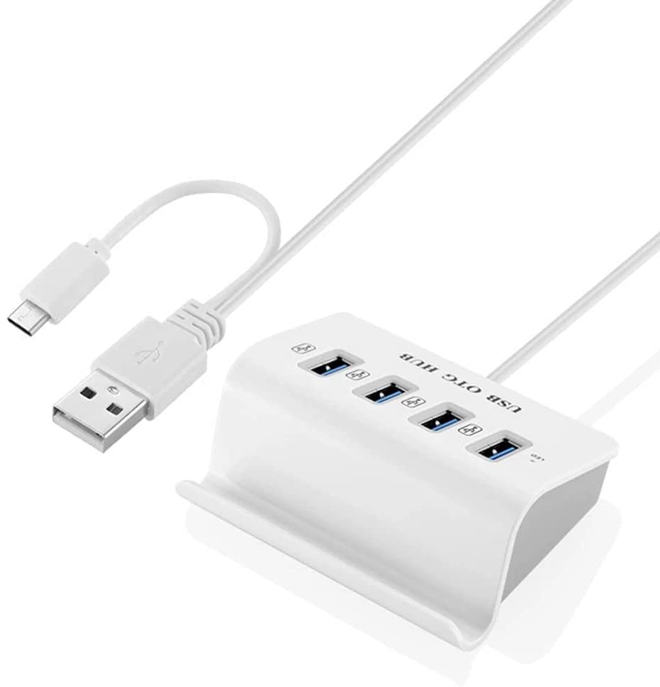 4-Port USB 3.0 Hub with Stand - High Speed Data Transfer USB Splitter Adapter for PC, Laptop, Mac - Perfect for Home Office, Gaming & Multi-Device Charging Station