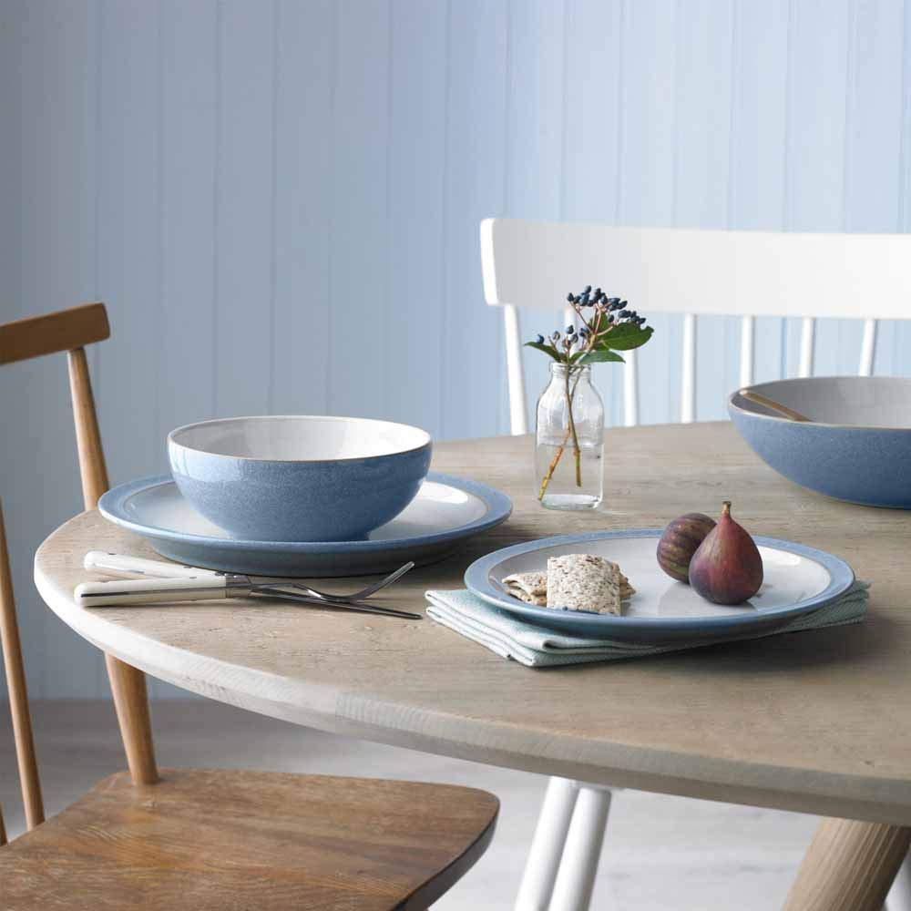 Denby Elements Blue 12-Piece Ceramic Dinnerware Set - Microwave & Dishwasher Safe Plates & Bowls - Elegant Tableware for Everyday Dining & Entertaining