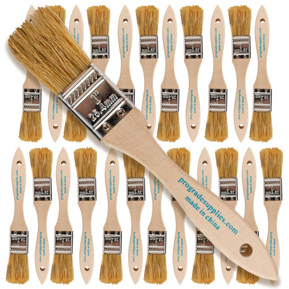 Professional Grade 1 Inch Chip Paint Brushes - Pack of 24 - Light Brown Wood Handles - Perfect for DIY Projects, Home Renovation & Furniture Painting