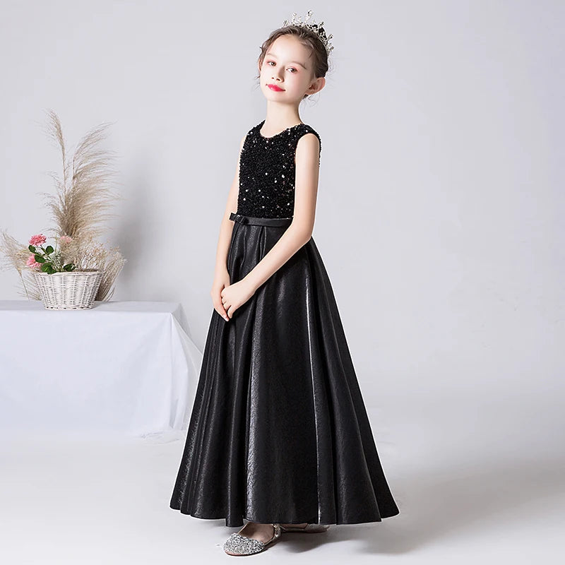 Sparkly Sequin Satin A-Line Flower Girl Dress - Sleeveless Party Gown for Birthday, Wedding, Concert & Special Occasions | Perfect for Pageants, Photoshoots & Formal Events