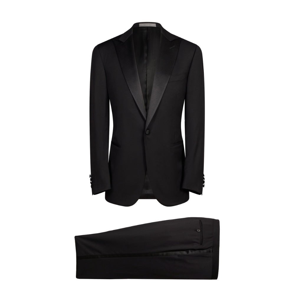 Premium CORNELIANI Black Wool Suit with Peak Lapel - Classic Business & Formal Attire for Men - Perfect for Weddings, Office Meetings & Special Events