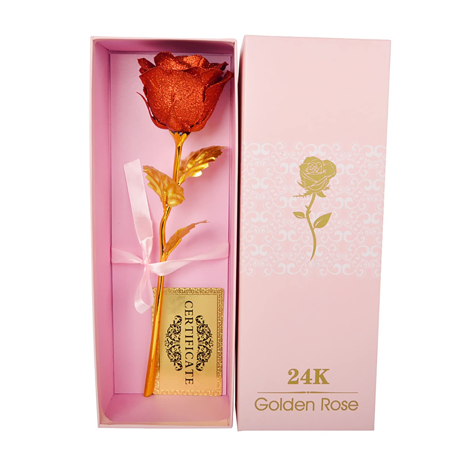 Luxury Gold Foil Rose Artificial Flower Arrangement in Purple Gift Box - Elegant Home Decor for Fall, Window Display, Anniversary, New Year's Day Gifts & Wedding Centerpieces