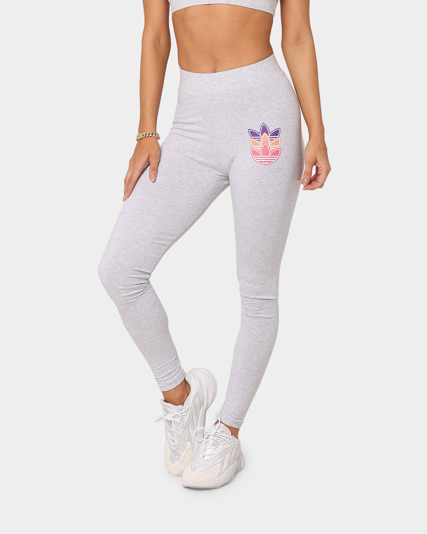 Adidas Women's Logo Play Leggings - Light Marle Color Yoga Pants for Workout, Running & Gym - High Waisted Comfortable Athletic Leggings