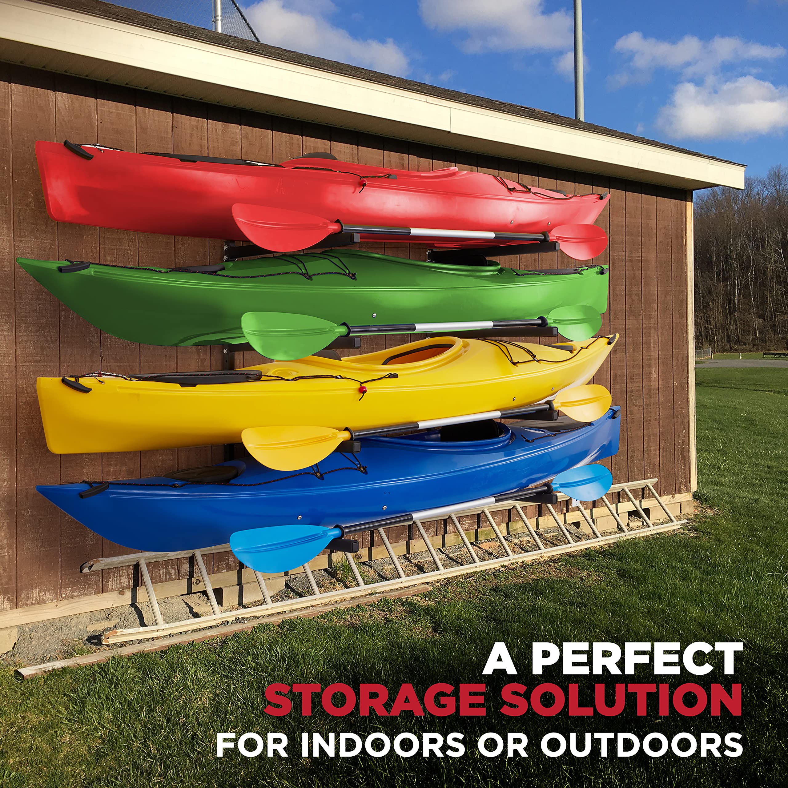 Heavy Duty Wall Mount Kayak Storage Rack - Adjustable Universal Hooks for Kayaks, SUP, Canoe & Paddleboard - Indoor & Outdoor Garage Storage Solution for Boats and Water Sports Equipment