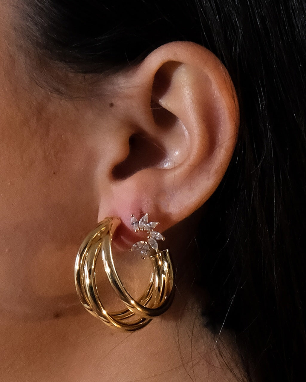Michaela Triple Hoop Earrings for Women - 14K Gold Plated Stainless Steel Dangle Earrings - Trendy Boho Chic Jewelry for Parties, Date Night & Everyday Wear