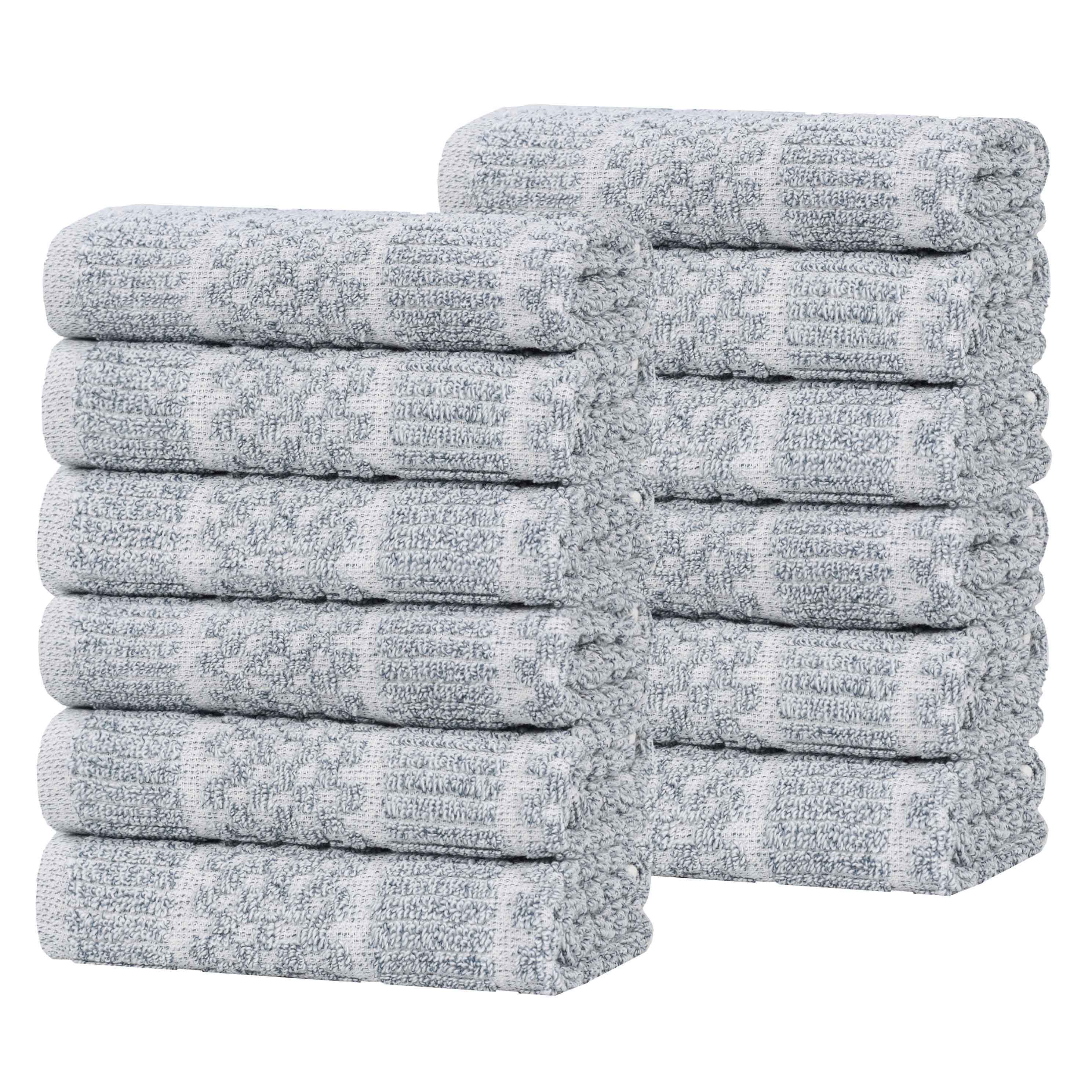 12-Pack Naples Cotton Blend Checkered & Ribbed Face Towels | Soft & Absorbent Bath & Hand Towels for Home, Gym, Spa & Travel